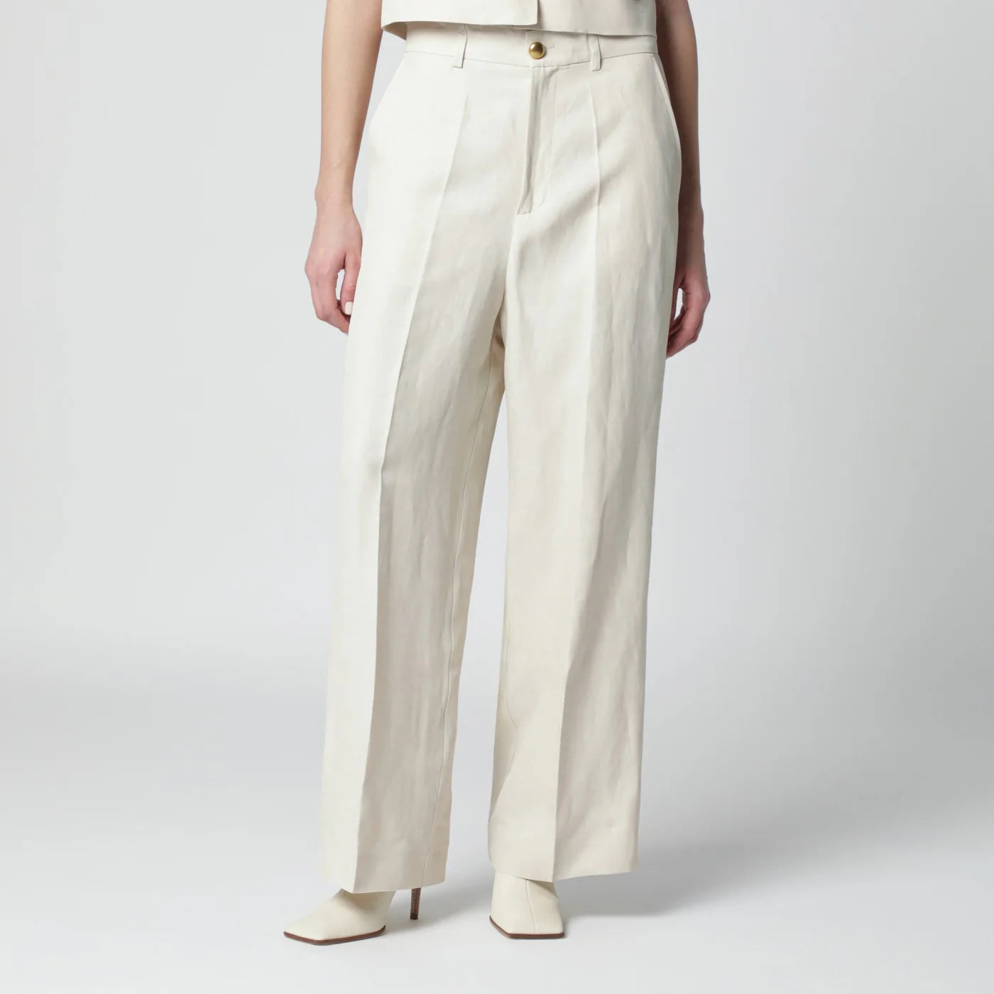 P.A.R.O.S.H. Sand-colored linen-blend trousers