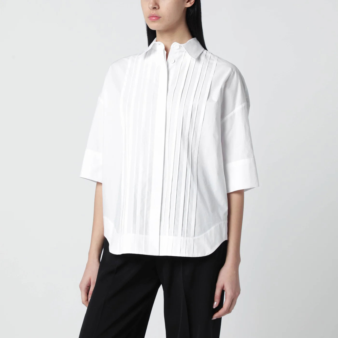 P.A.R.O.S.H. White cotton shirt with pleated detail