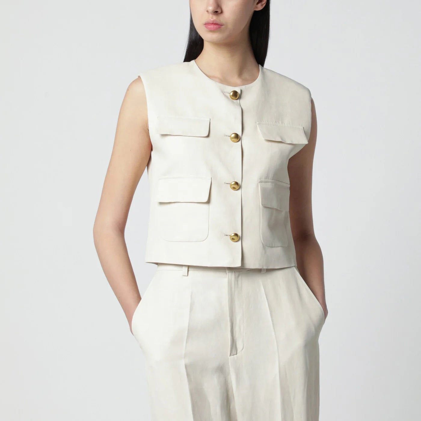 P.A.R.O.S.H. Sand-colored linen-blend waistcoat