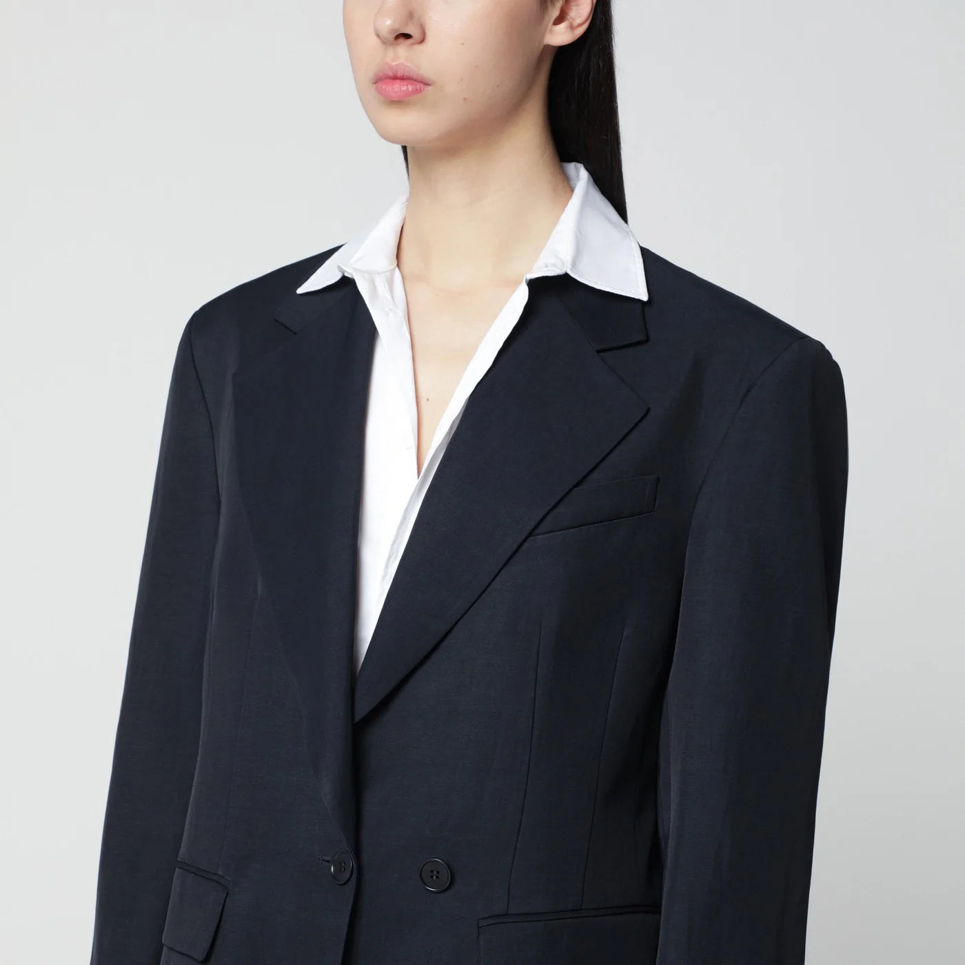 P.A.R.O.S.H. Blue linen-blend single-breasted jacket