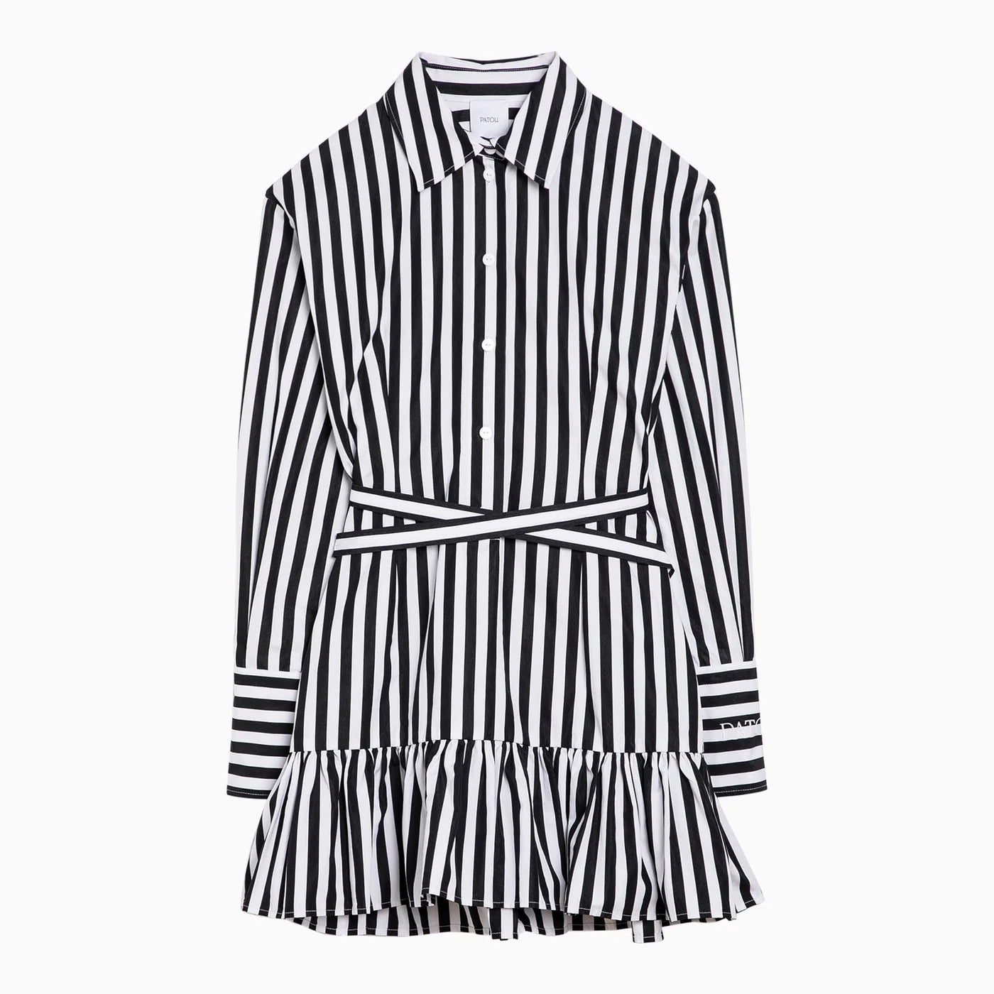 Patou Black/white striped cotton mini chemisier dress