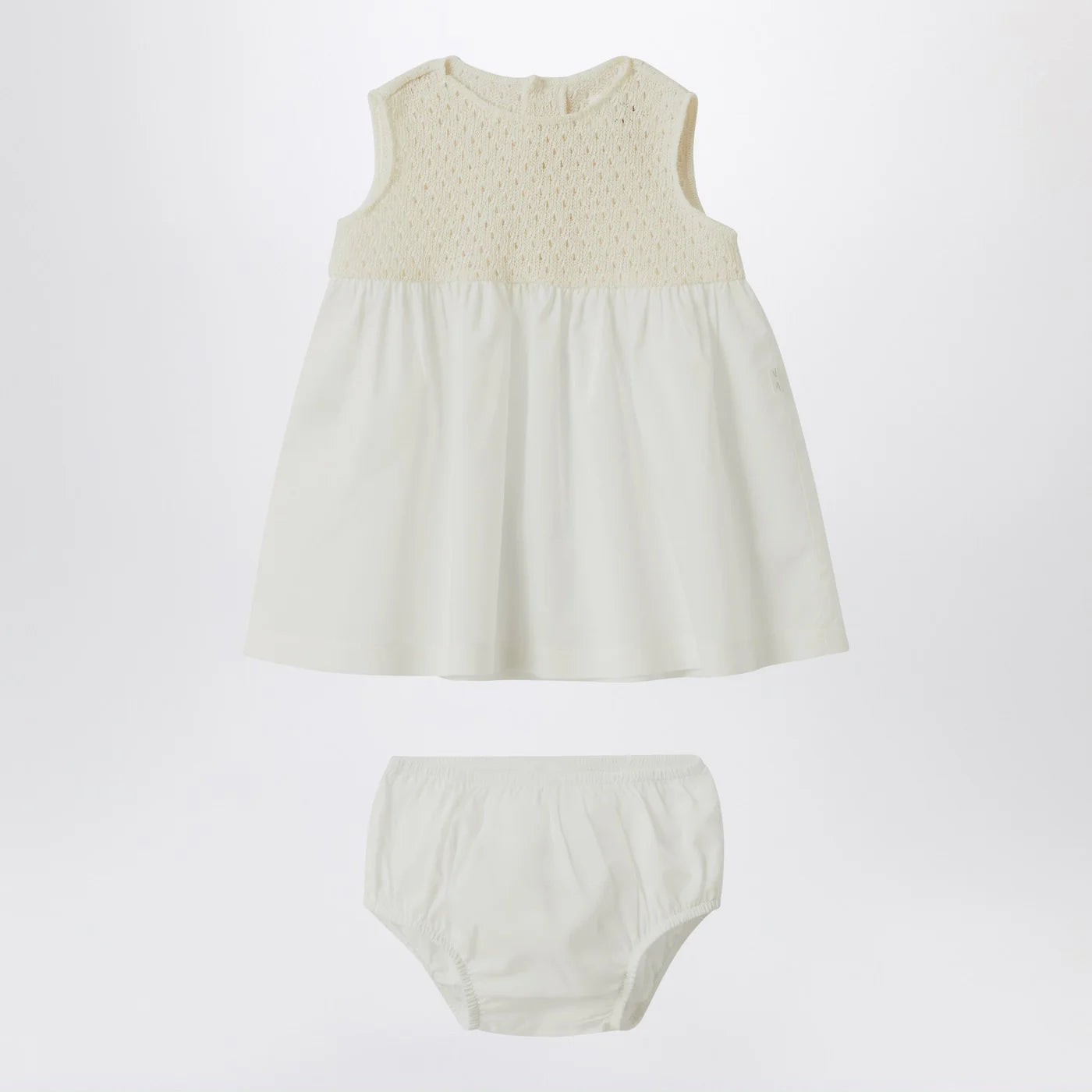Teddy & Minou Cream-colored openwork knit dress with voile