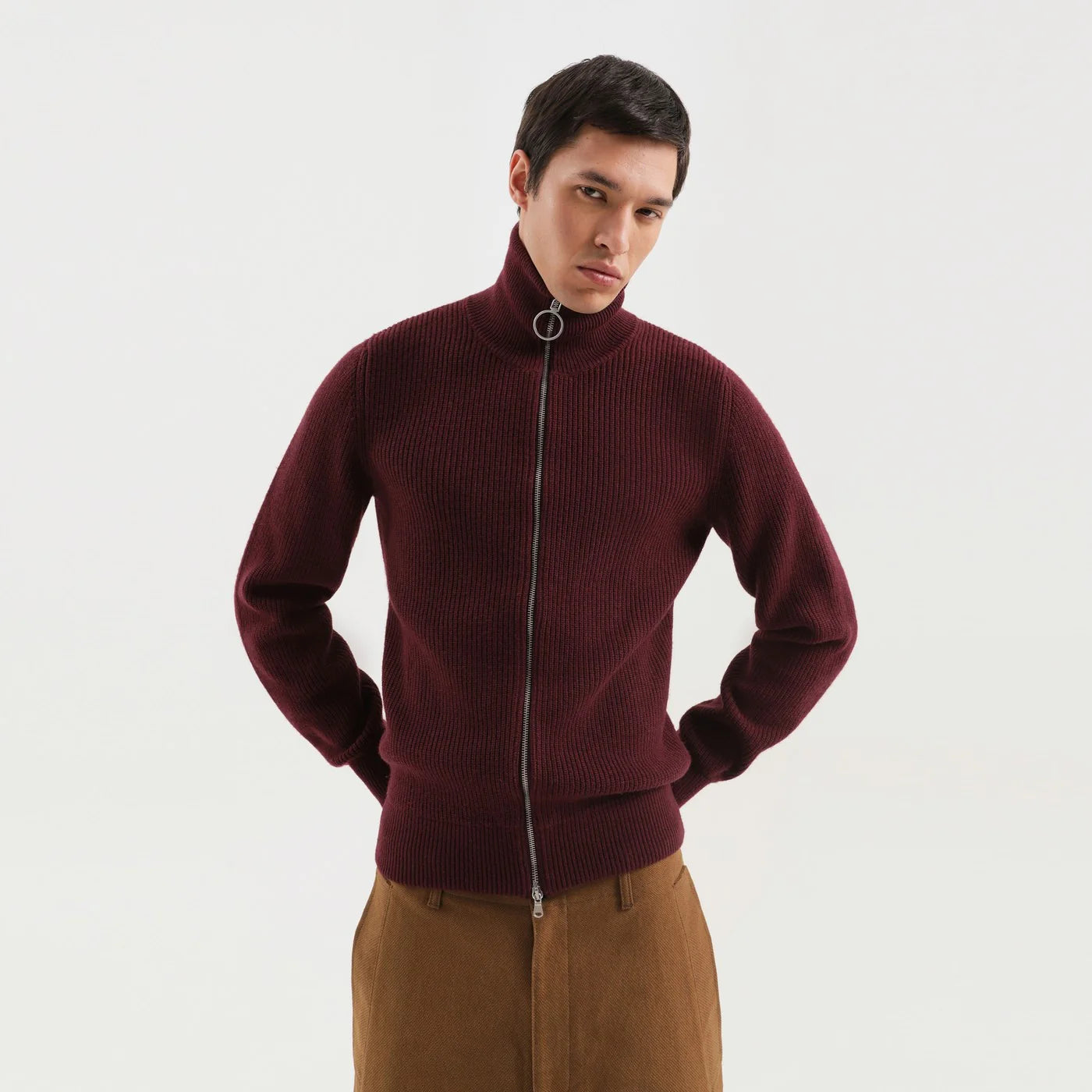 1989 STUDIO Burgundy zip turtleneck sweater