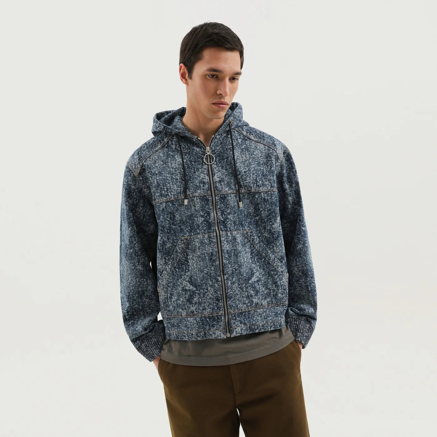 1989 STUDIO Denim marbled zip hoodie