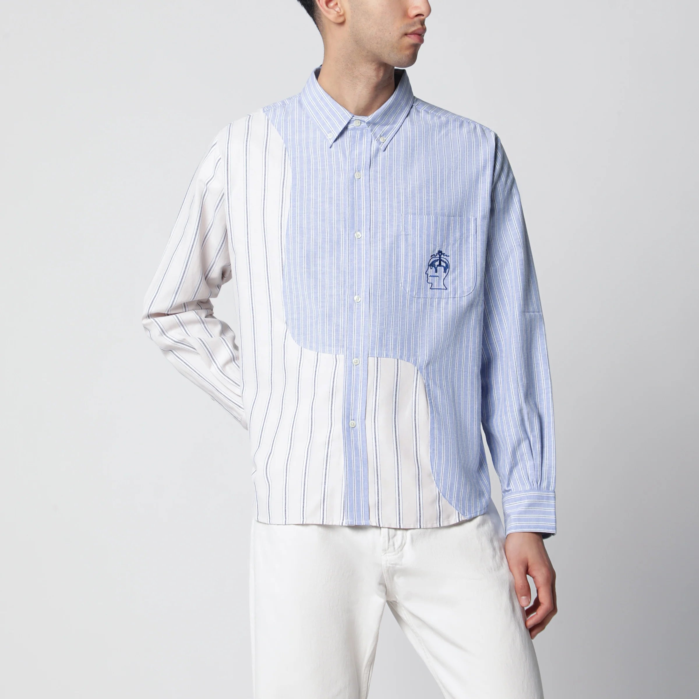 Brain Dead Color-block striped cotton shirt