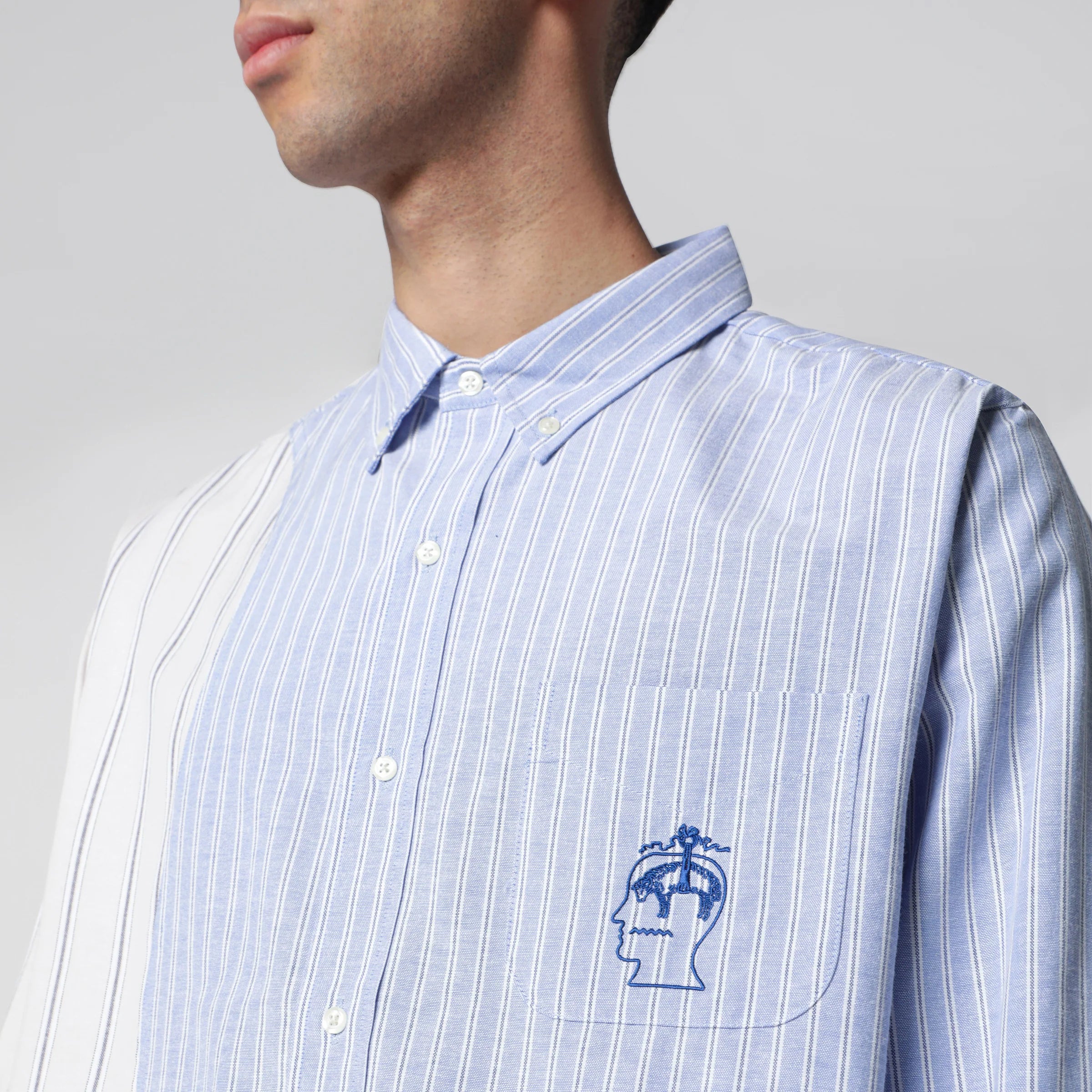 Brain Dead Color-block striped cotton shirt