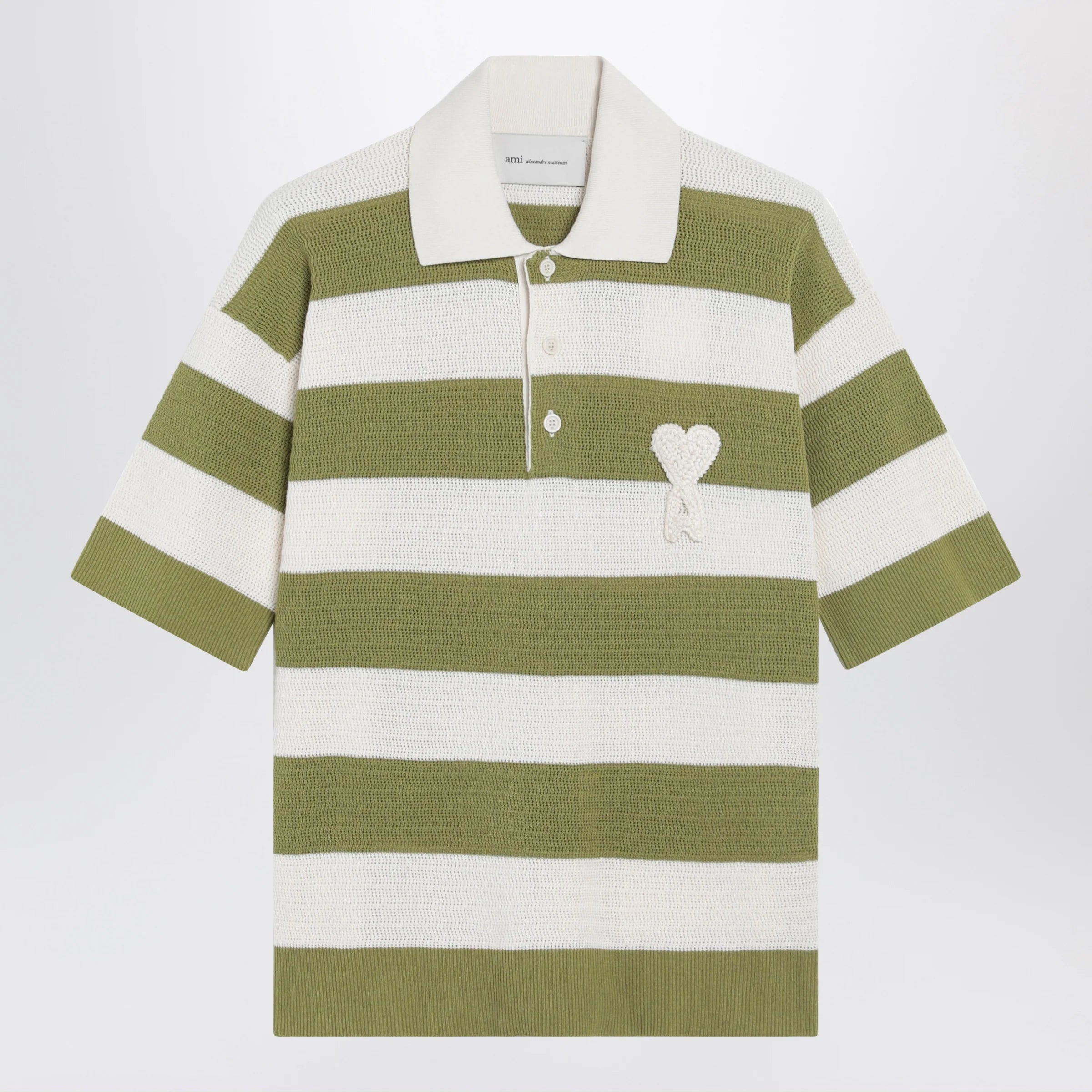 Ami Paris Ami de Coeur striped cotton knit polo shirt