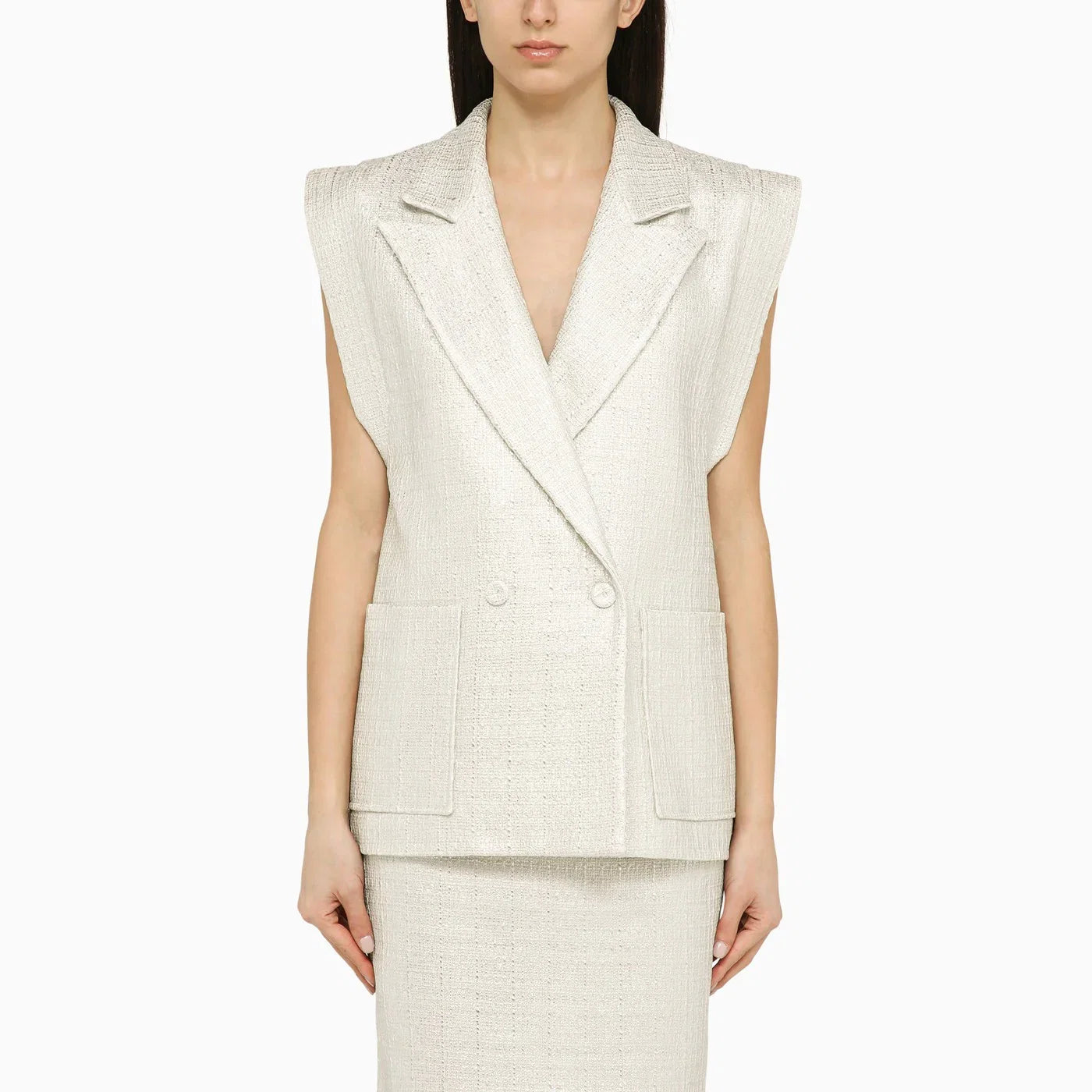 Federica Tosi Silver double-breasted cotton-blend waistcoat