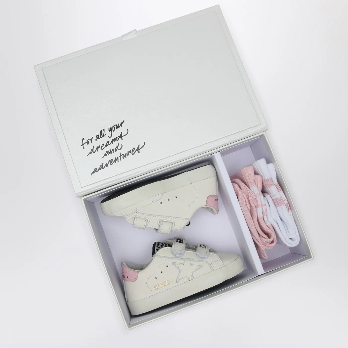 Golden Goose Set Sneaker Baby School white/pink with socks