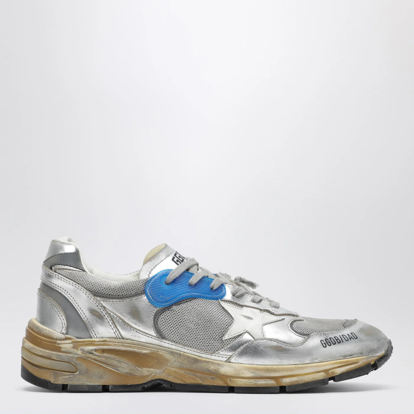 Golden Goose Dad-Star Sneakers in silver laminated leather and mesh