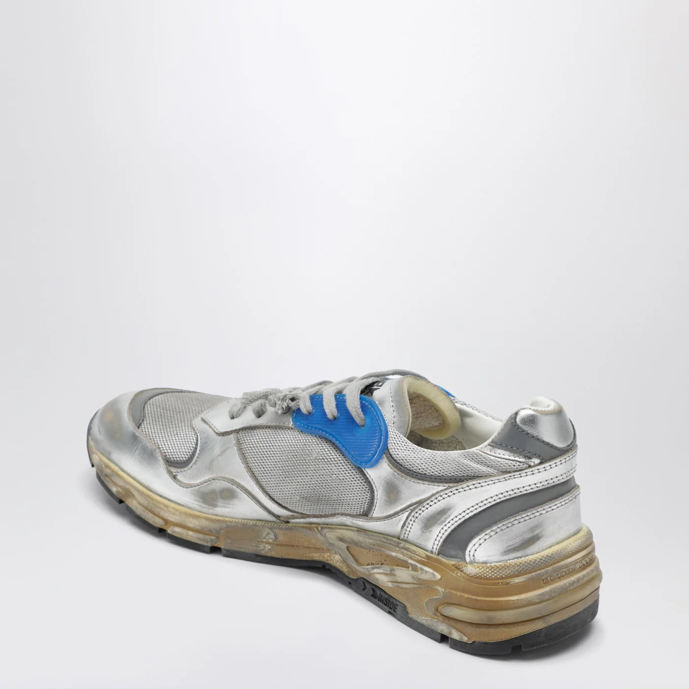 Golden Goose Dad-Star Sneakers in silver laminated leather and mesh