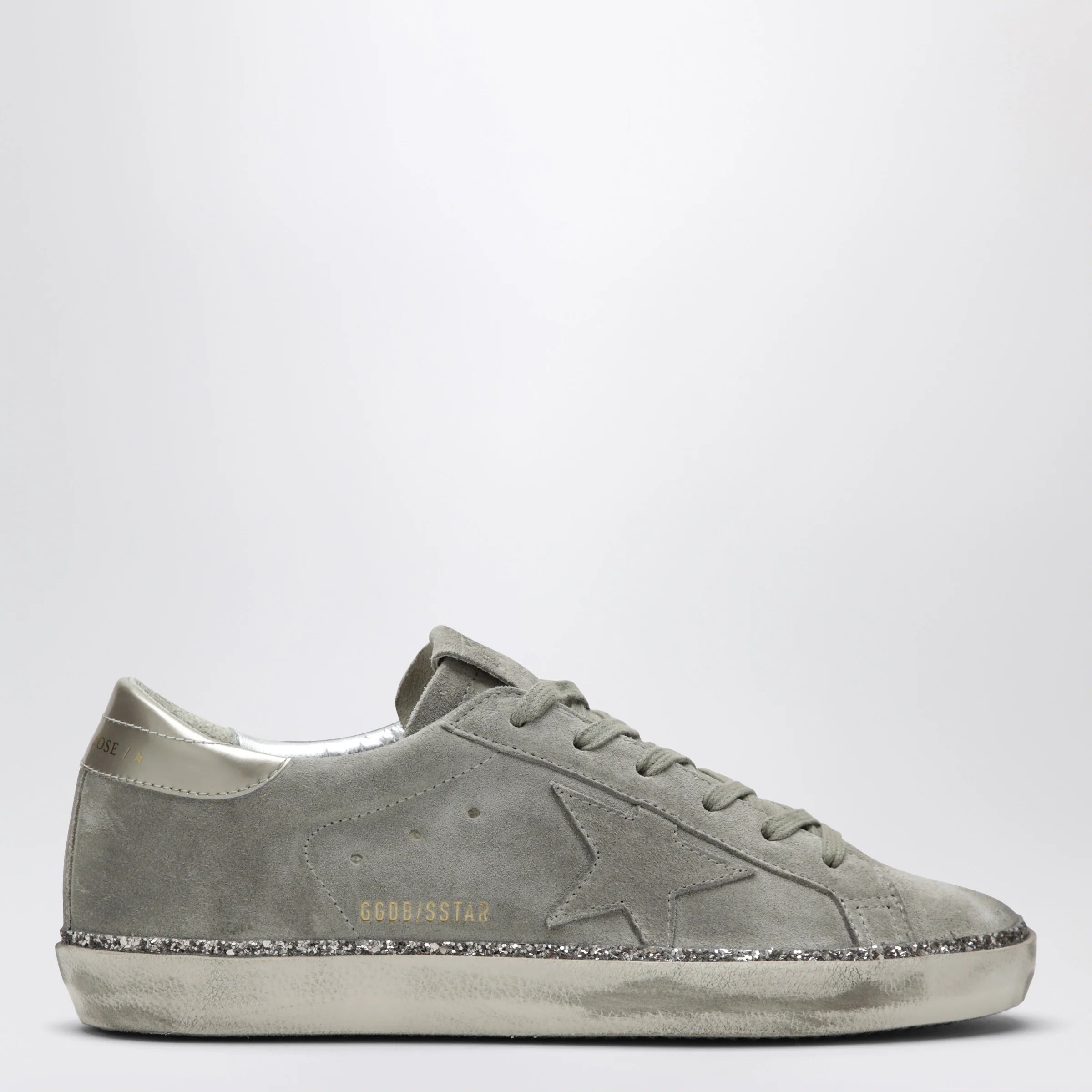 Golden Goose Super-Star taupe grey/glitter suede Sneakers
