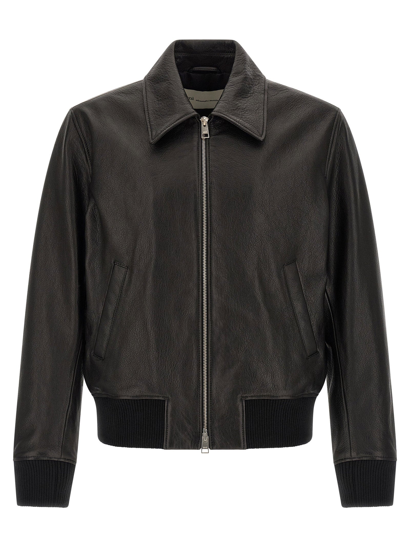 Ami Paris Ami De Coeur Leather Bomber Jacket