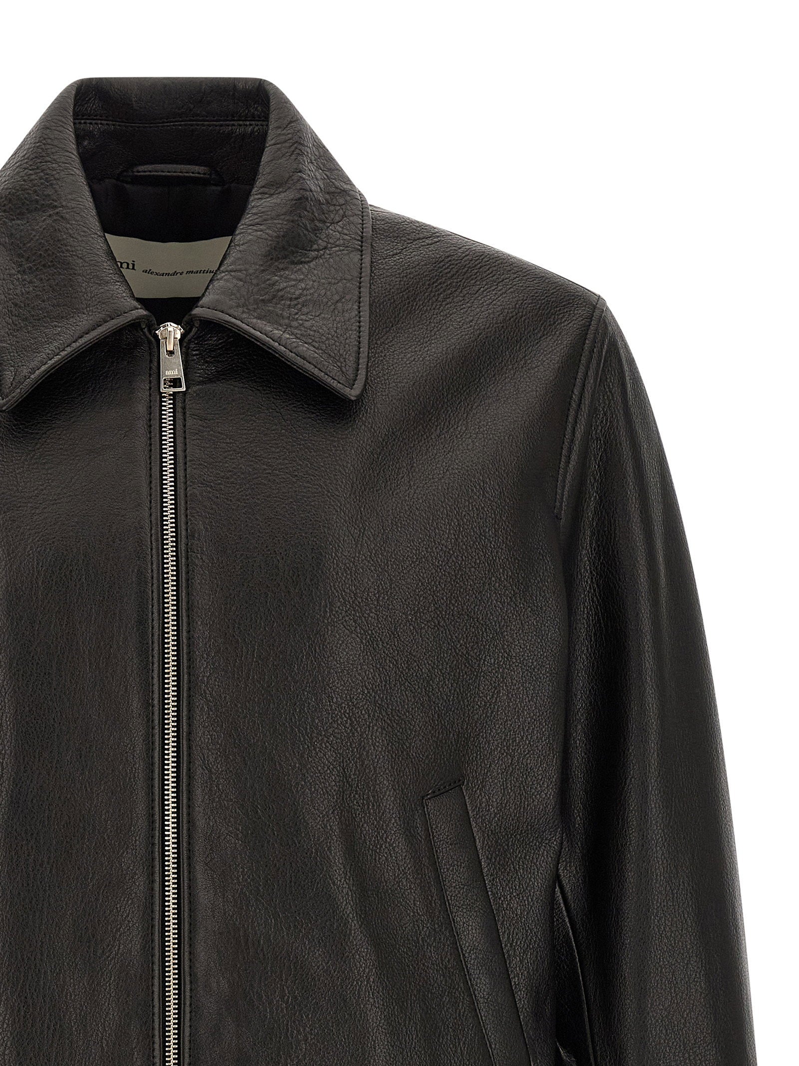 Ami Paris Ami De Coeur Leather Bomber Jacket