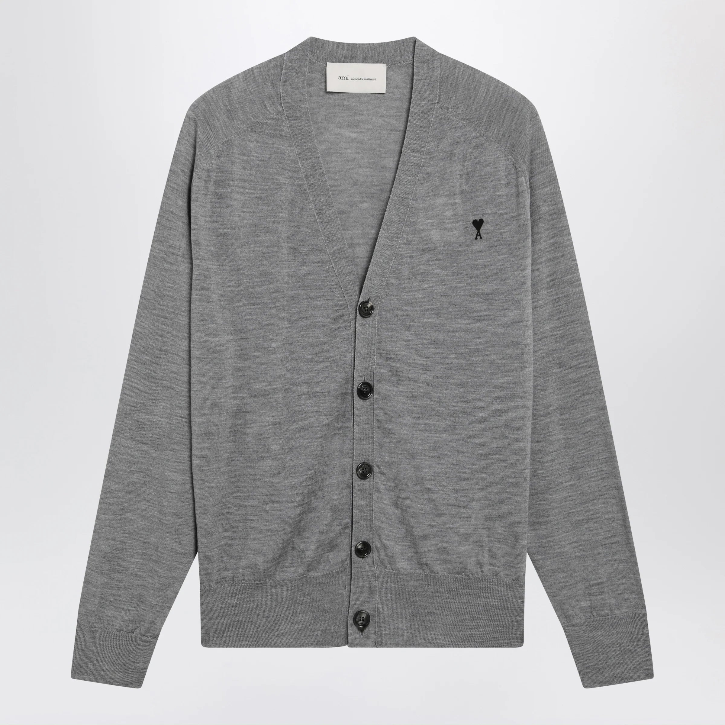 Ami Paris Grey Ami De Coeur cardigan in wool