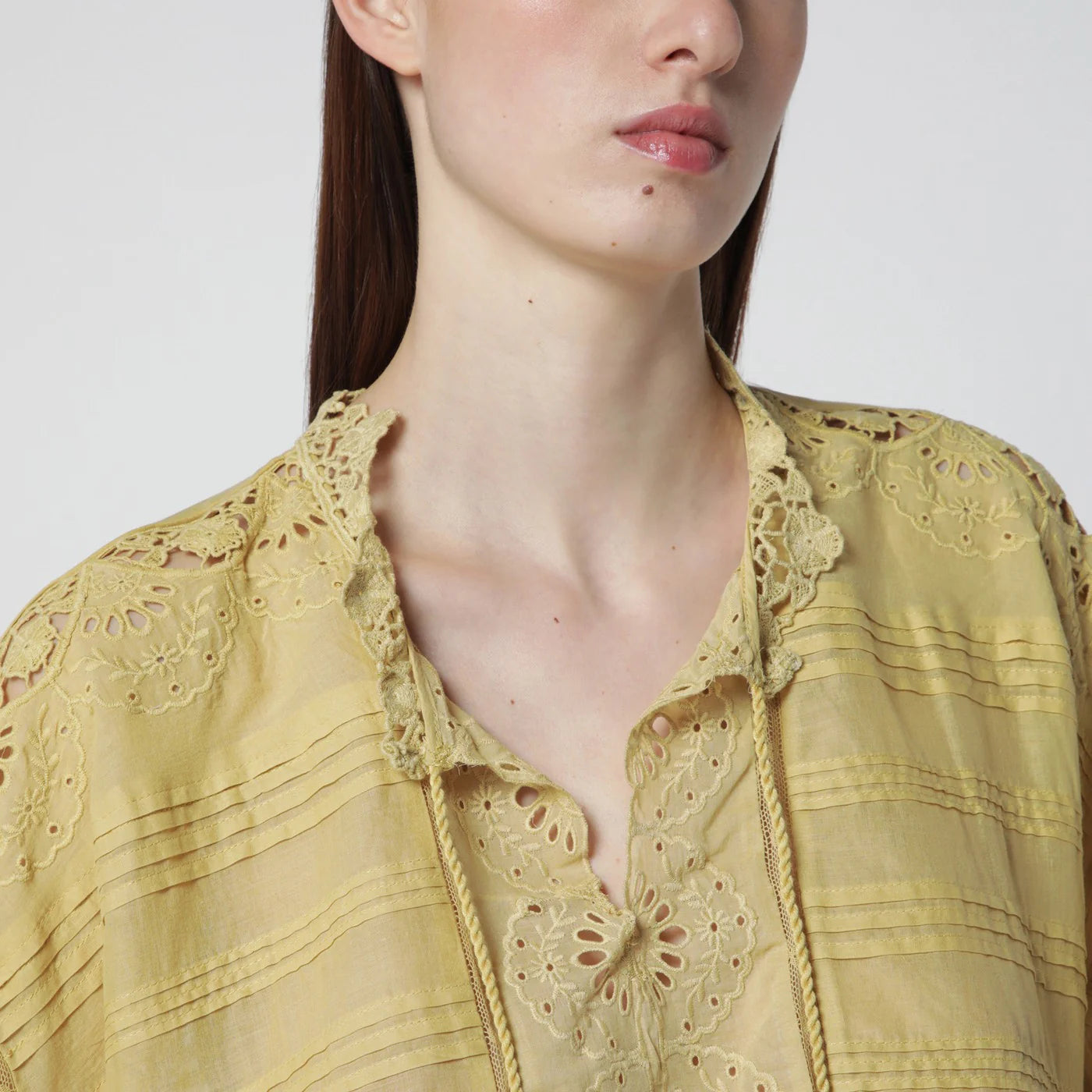 ISABEL MARANT Étoile Ochre Payton cotton blouse with floral lace