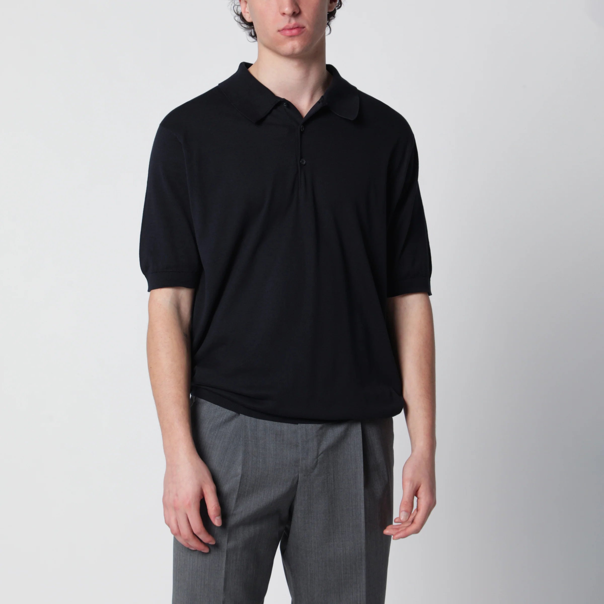 JOHN SMEDLEY Isis navy blue cotton polo shirt