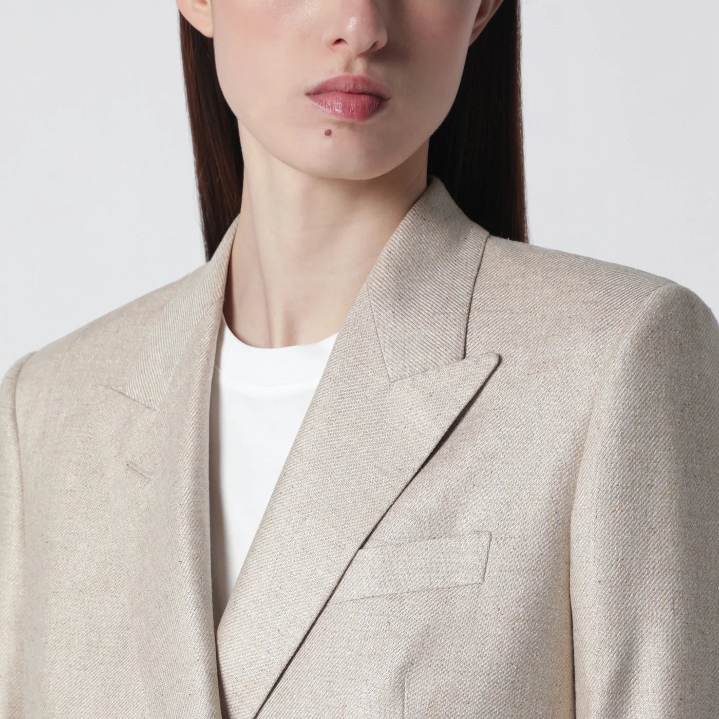 Tagliatore Beige silk double-breasted jacket