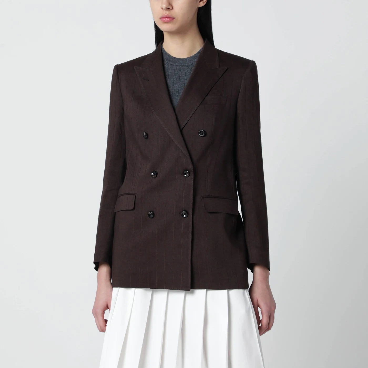 Tagliatore Brown linen-blend double-breasted jacket