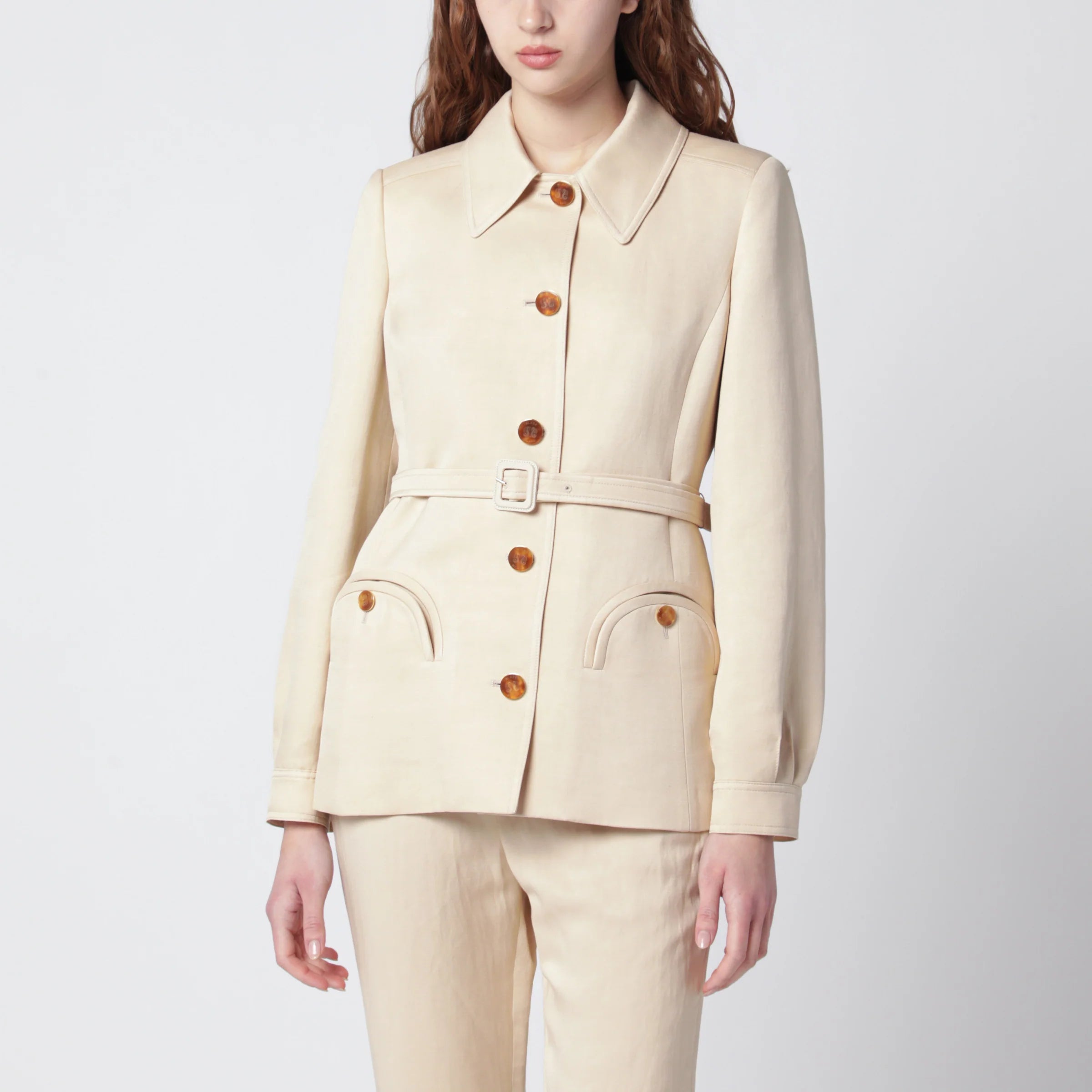 Blazé Milano Paint jacket with belt in Champagne