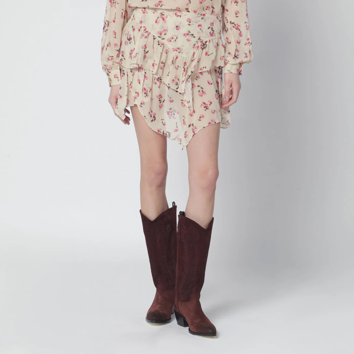 ISABEL MARANT Étoile Lolita beige mini skirt with floral print