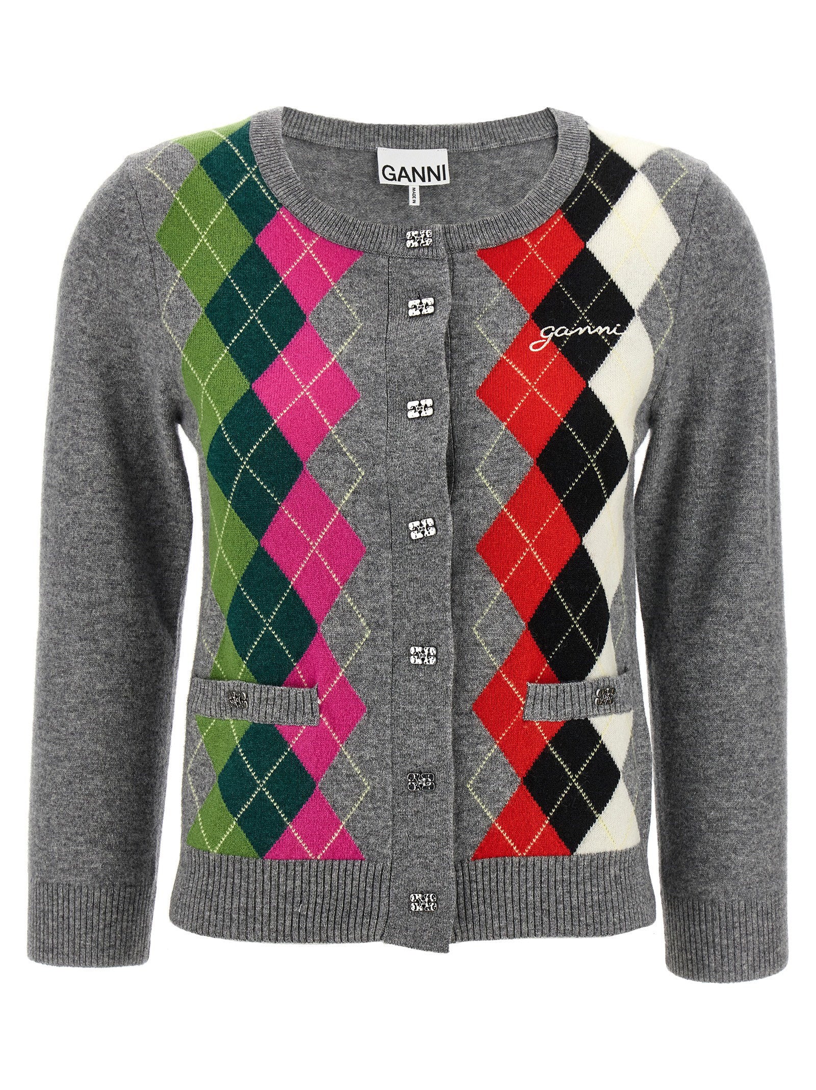 Ganni Grey Check Cardigan
