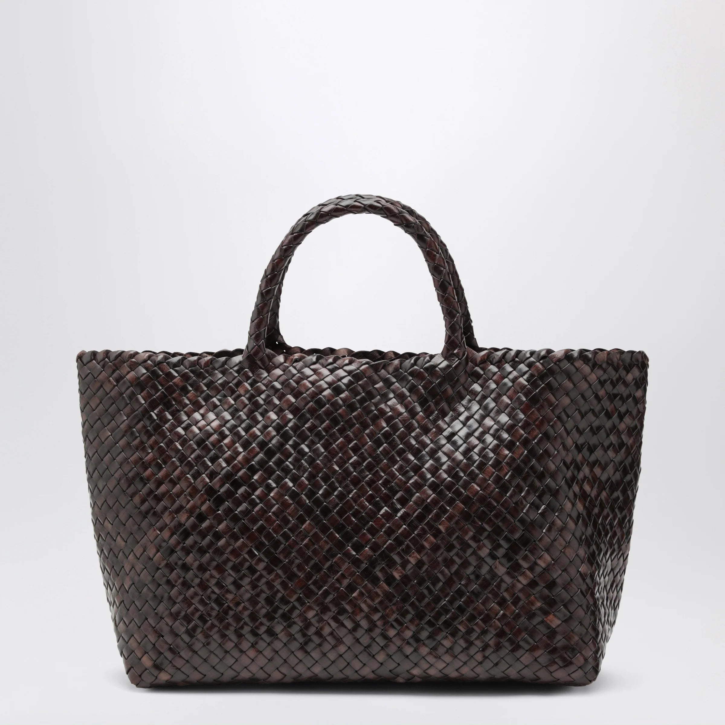 Manebí Bali tote bag in woven leather, dark brown