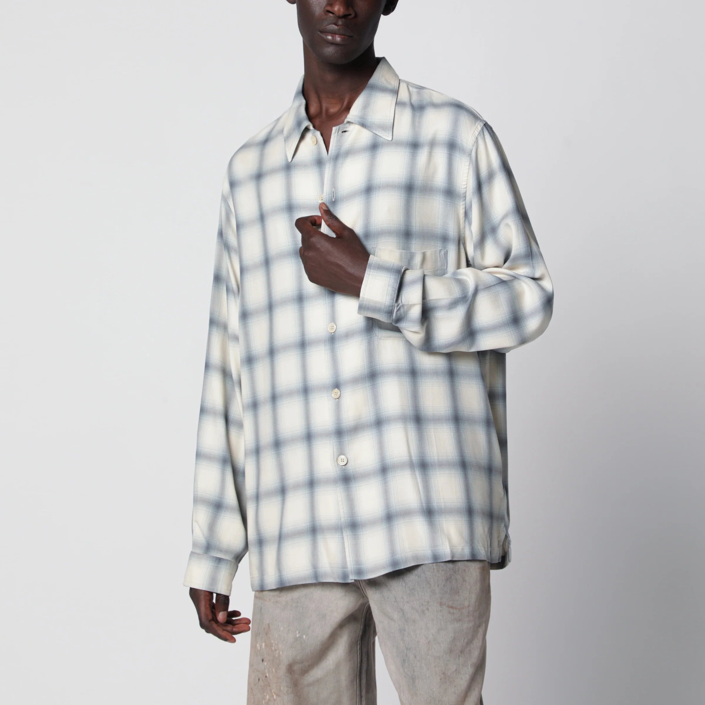 Our Legacy White shirt with check pattern in viscose