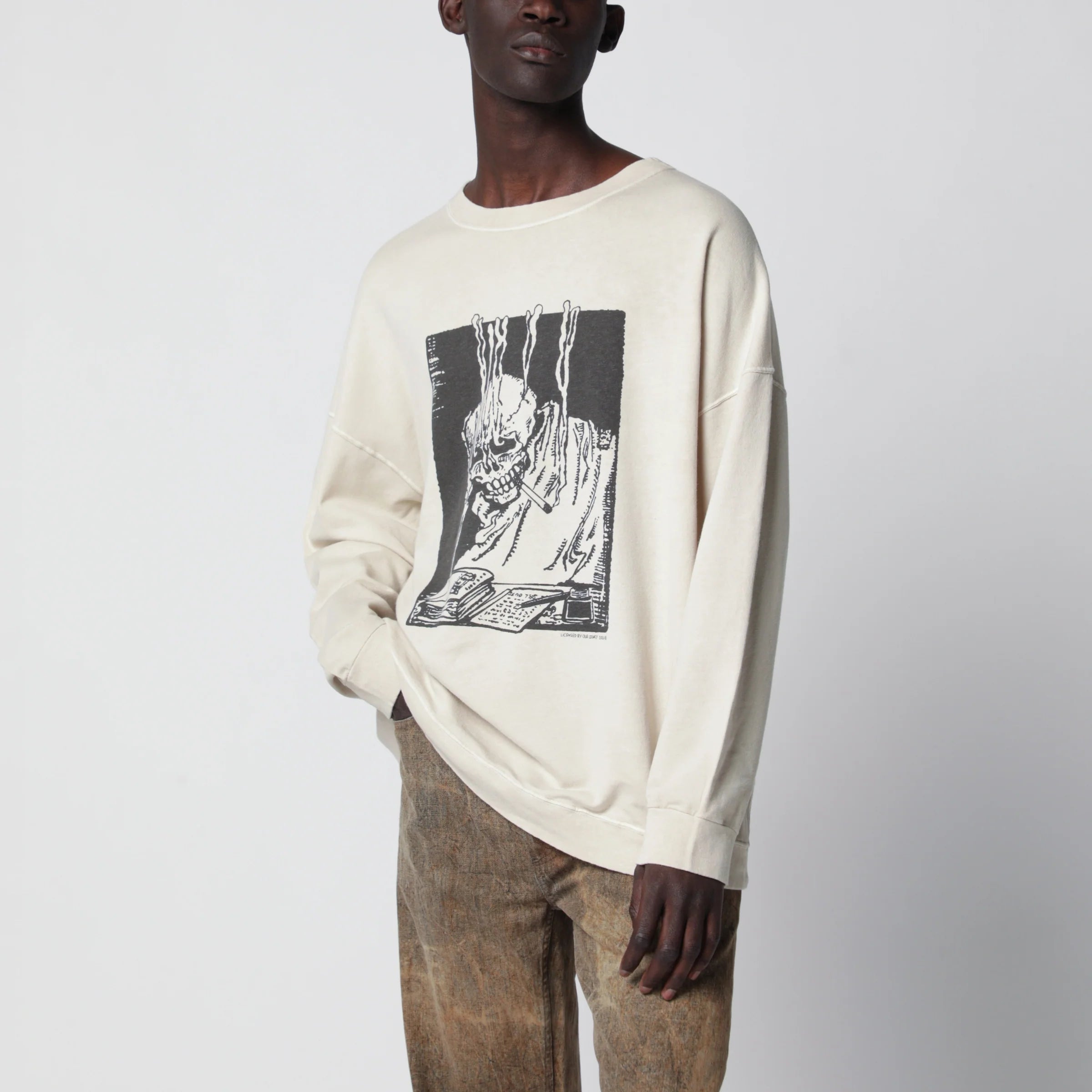 Our Legacy Slack sweatshirt with Angry Fan Mail print in black