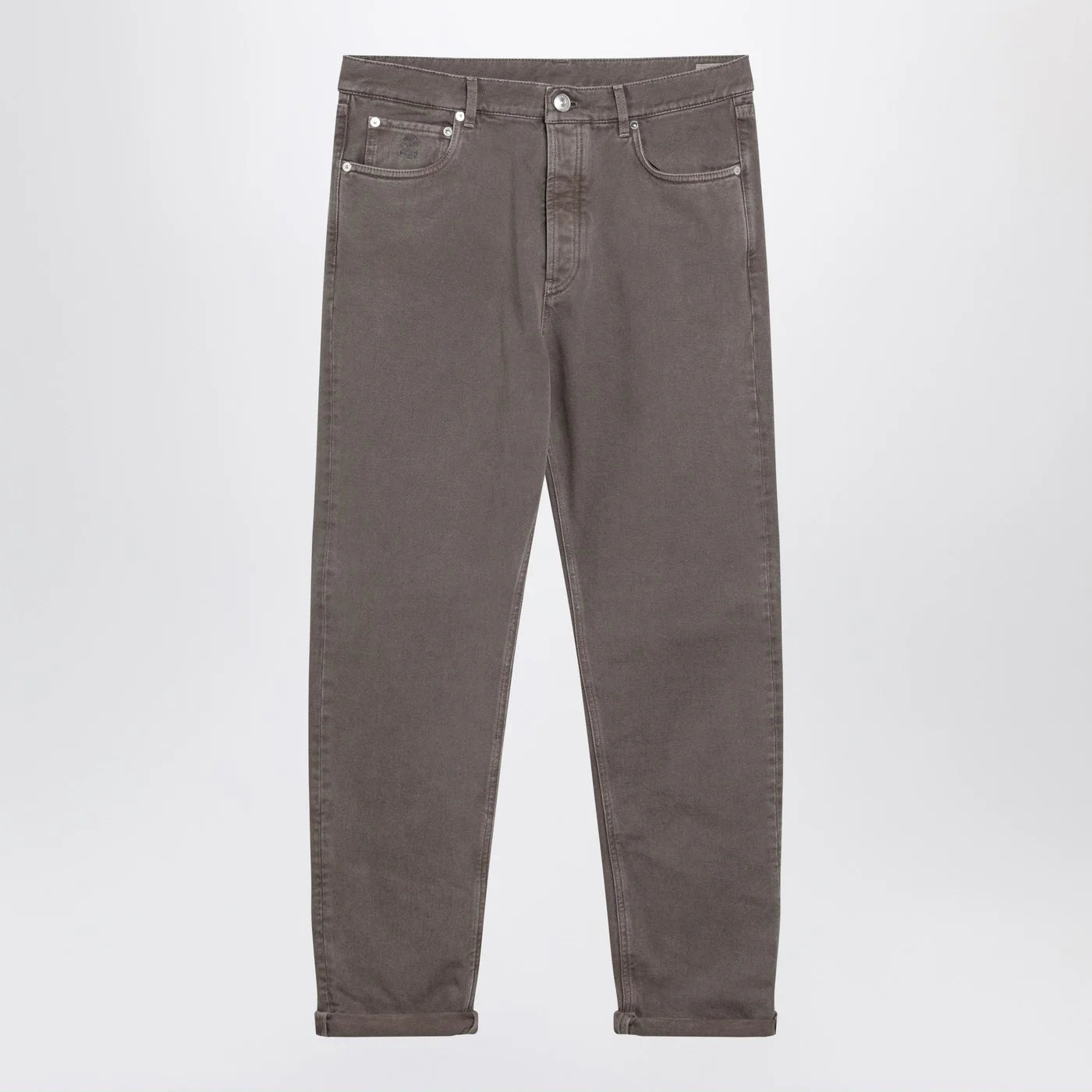 Brunello Cucinelli Beige vintage-effect jeans with turn-up hem