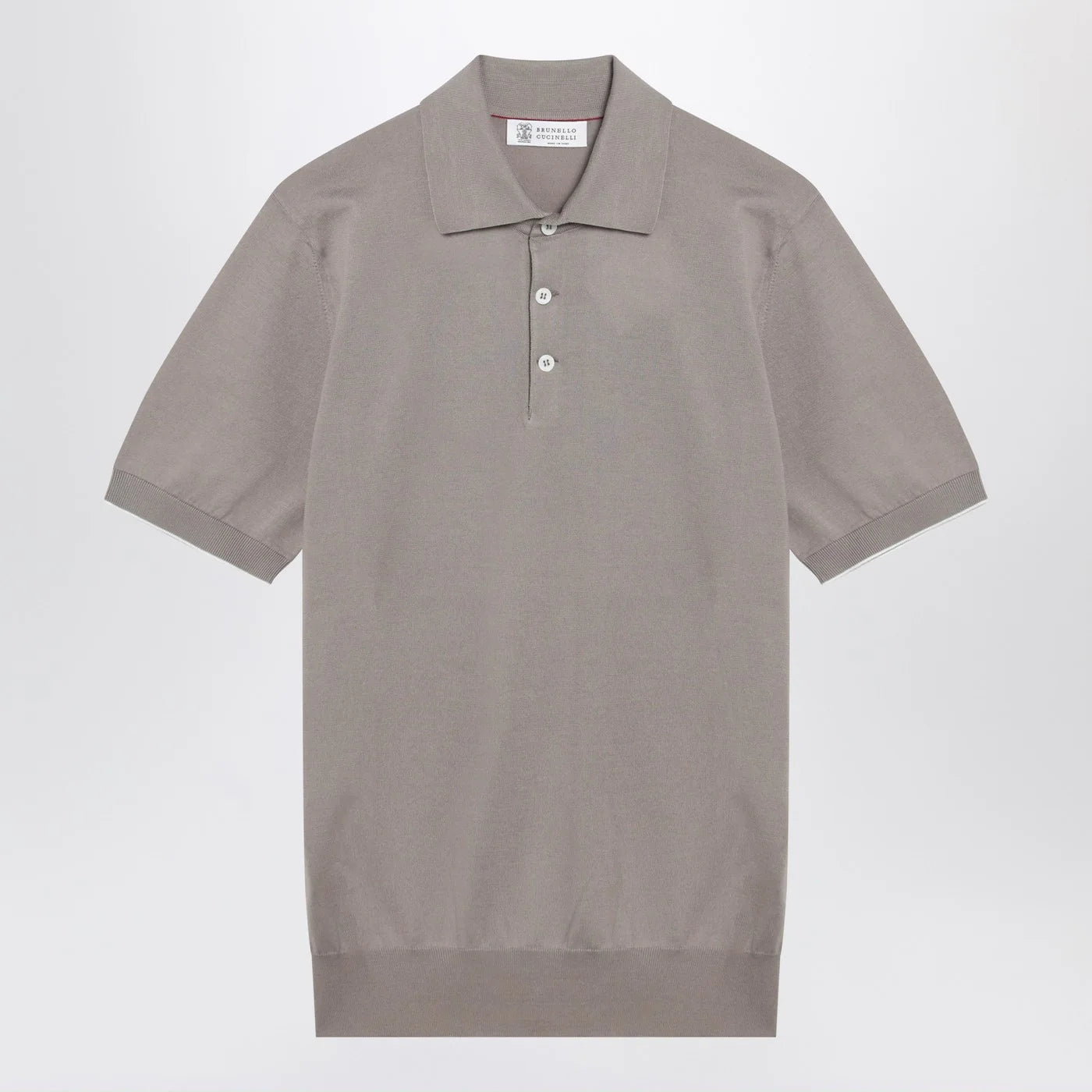 Brunello Cucinelli Light brown cotton knit polo shirt