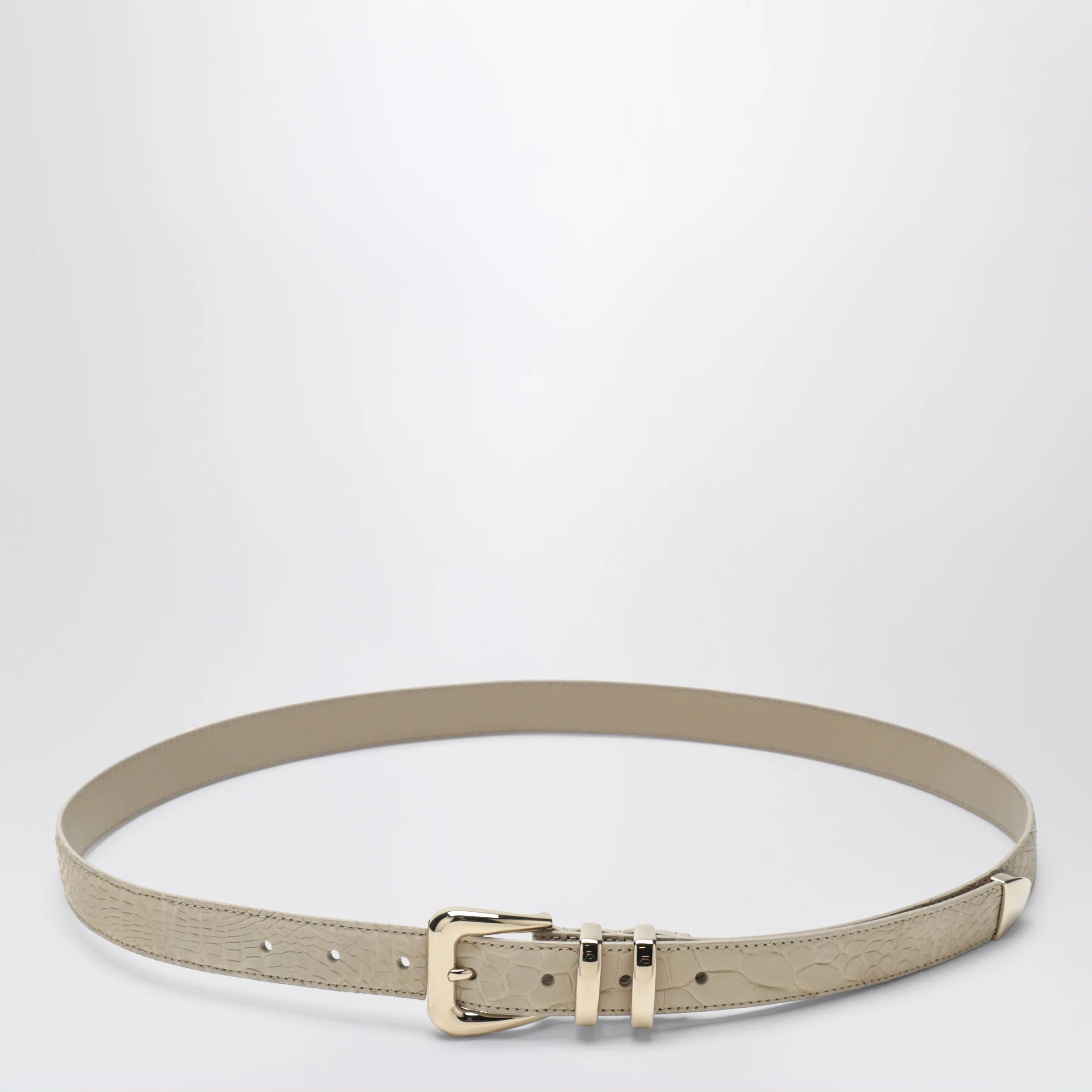 Brunello Cucinelli Beige alligator leather belt with silver buckle