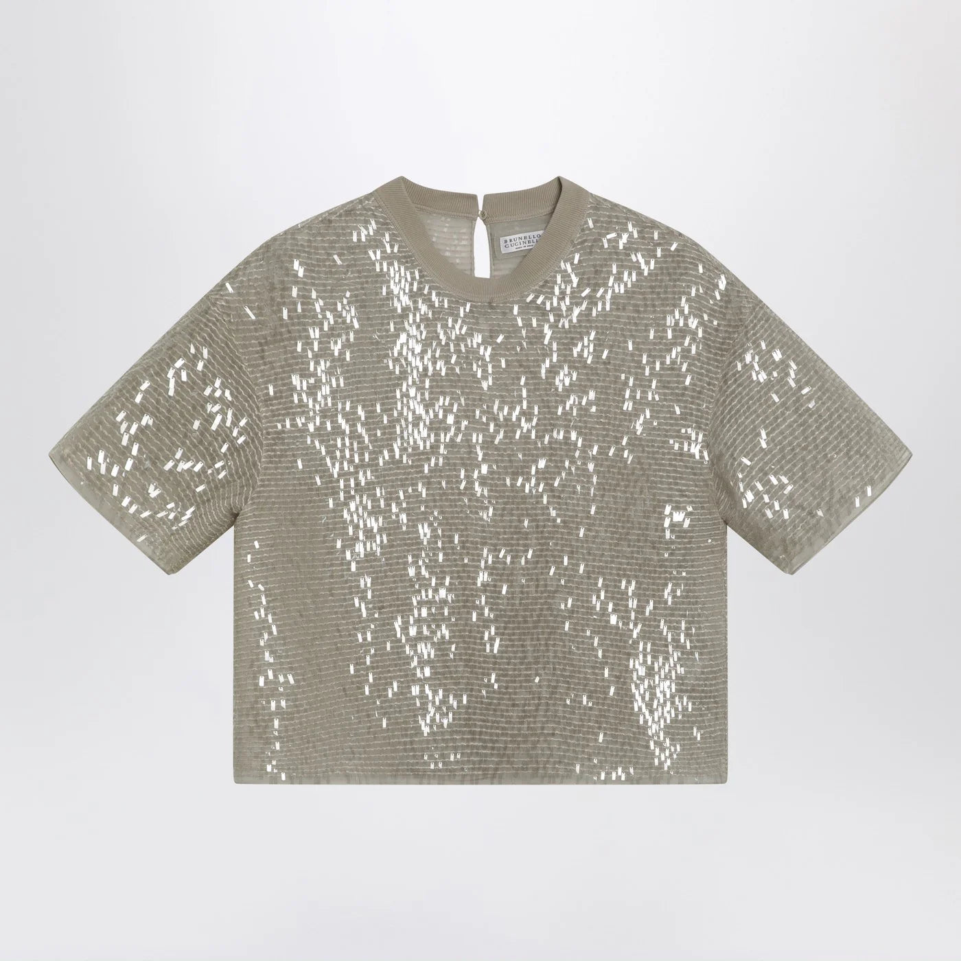 Brunello Cucinelli Dazzling Cascade Embroidery T-shirt in Crispy silk