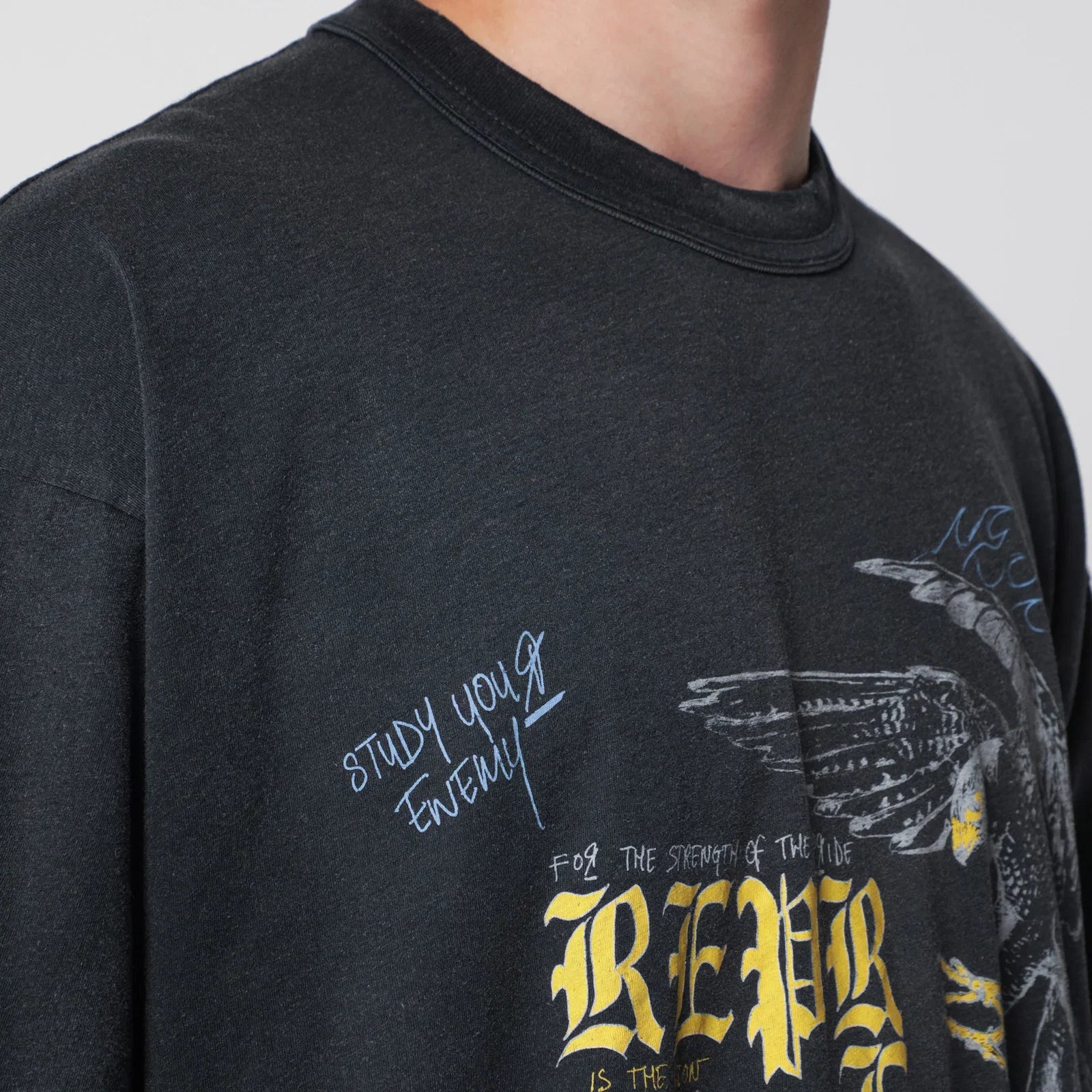 Represent Black faded T-shirt with Eagle logo print