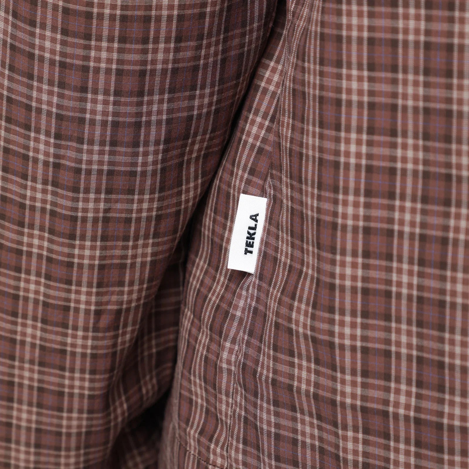 Tekla Serra-colored cotton pajama shirt with check pattern