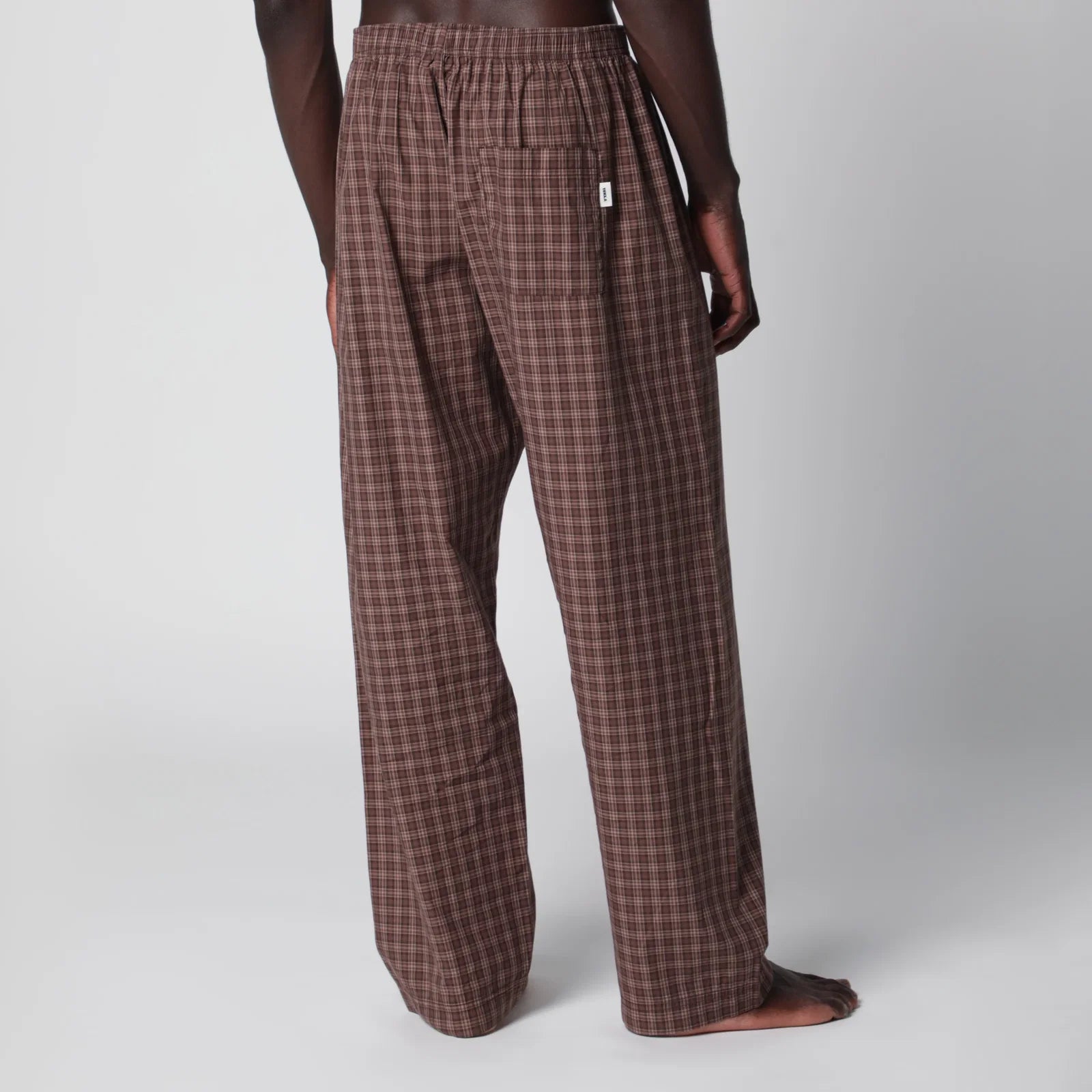 Tekla Serra-colored cotton pajama pants with check pattern
