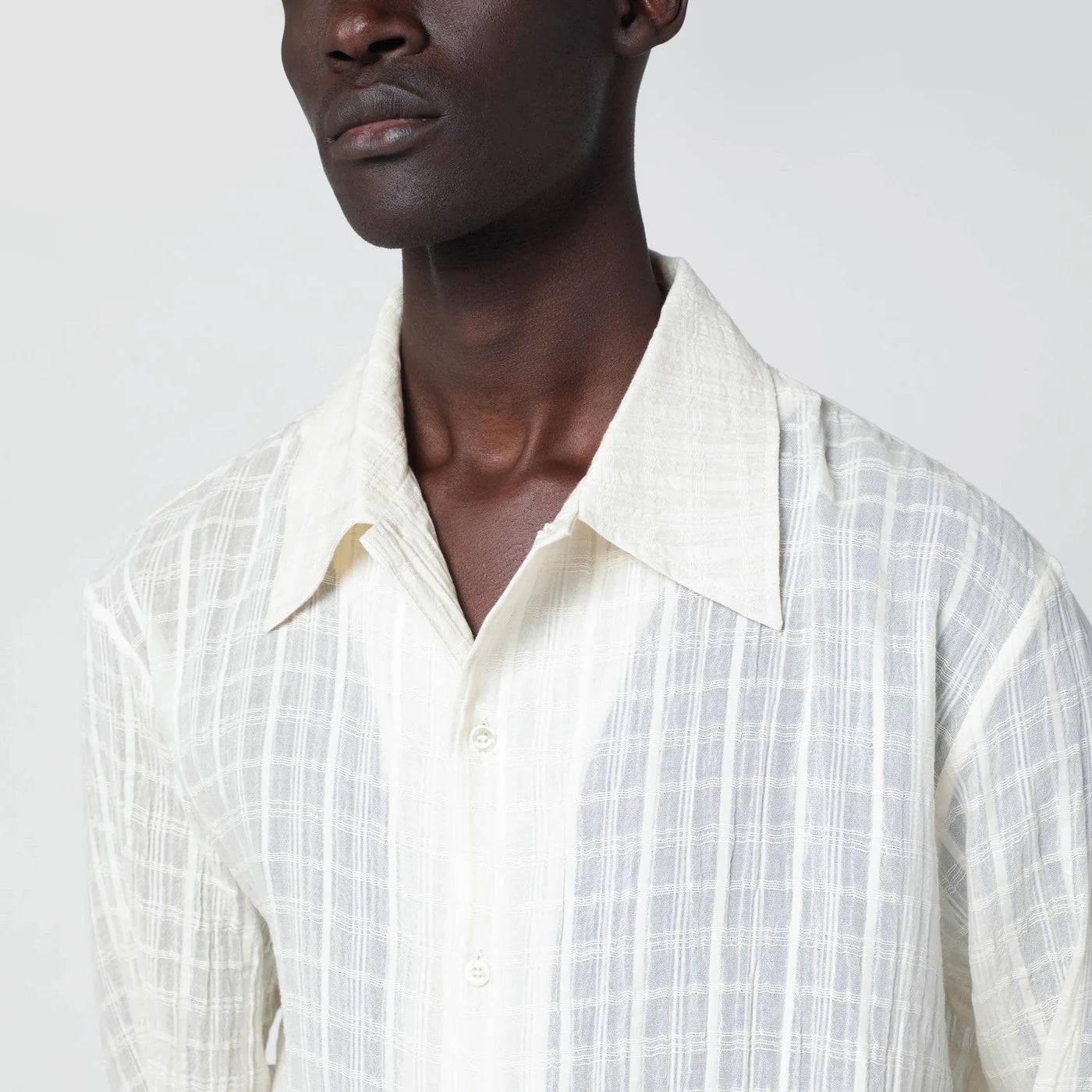 Séfr Ignacio white cotton and linen checked shirt