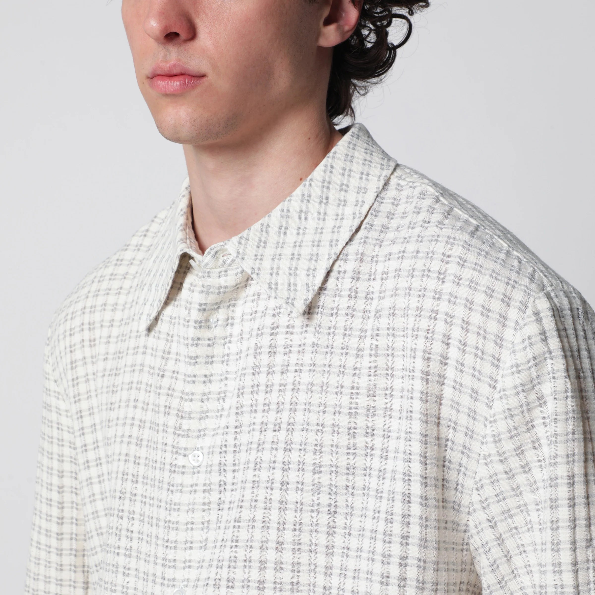 Séfr Light beige check-pattern shirt