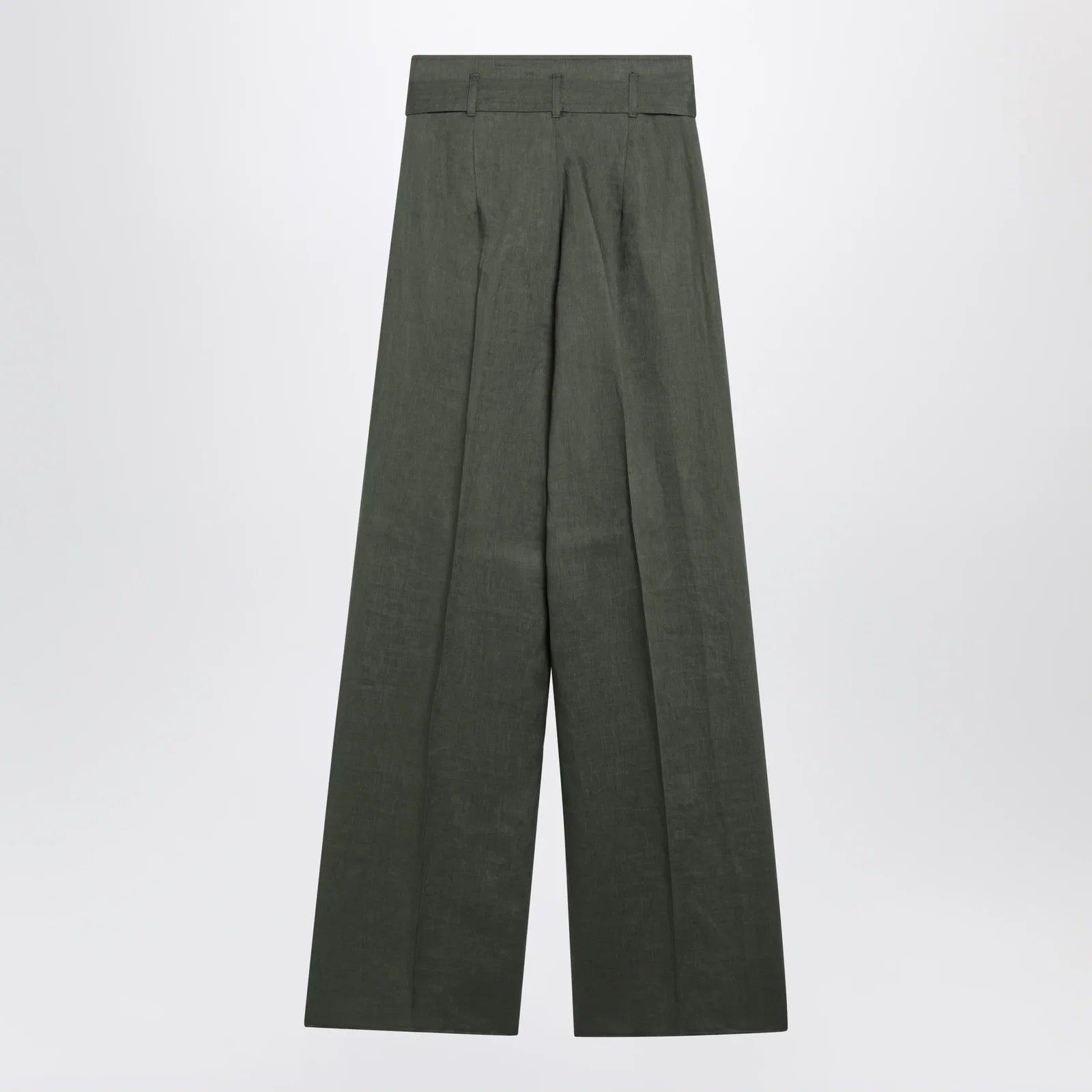 Max Mara Studio High-waist wide-leg washed linen pants, khaki green
