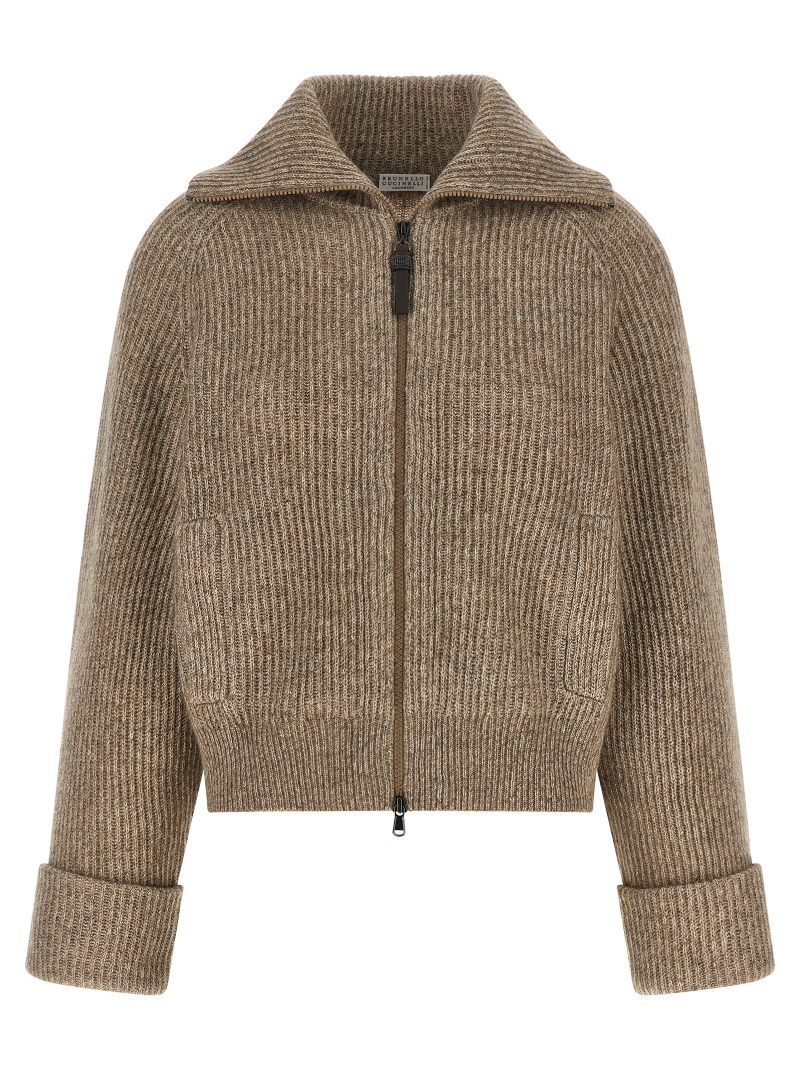 Brunello Cucinelli Shiny Zipper Pull Cardigan