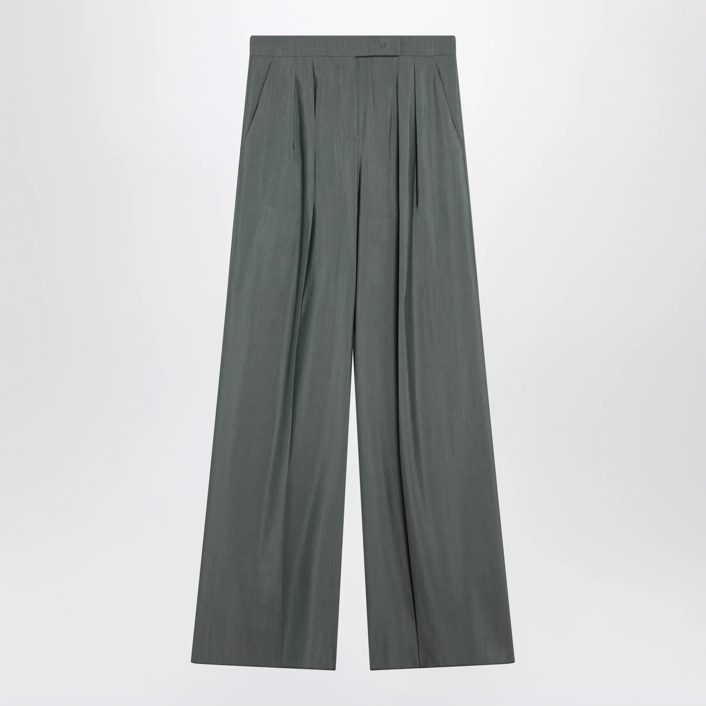 Max Mara Dark green wide trousers in wool and silk