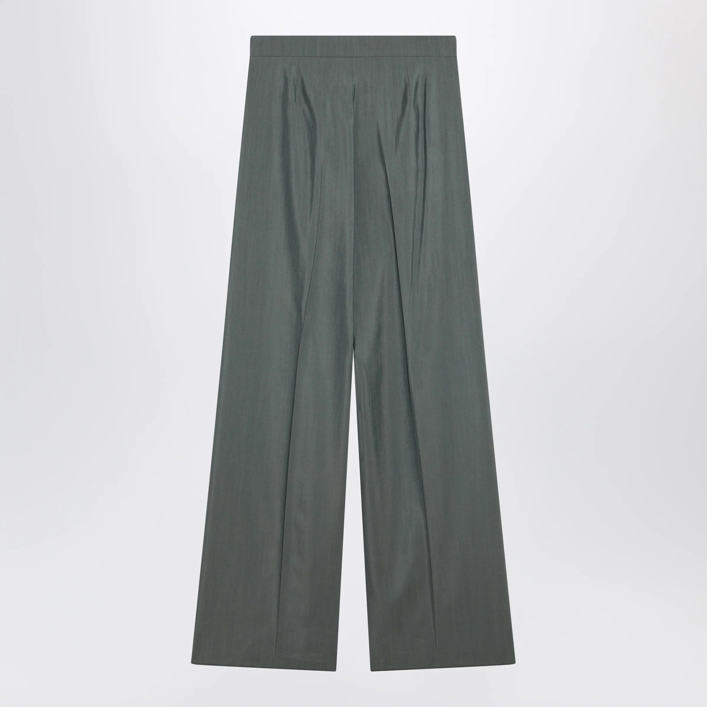 Max Mara Dark green wide trousers in wool and silk