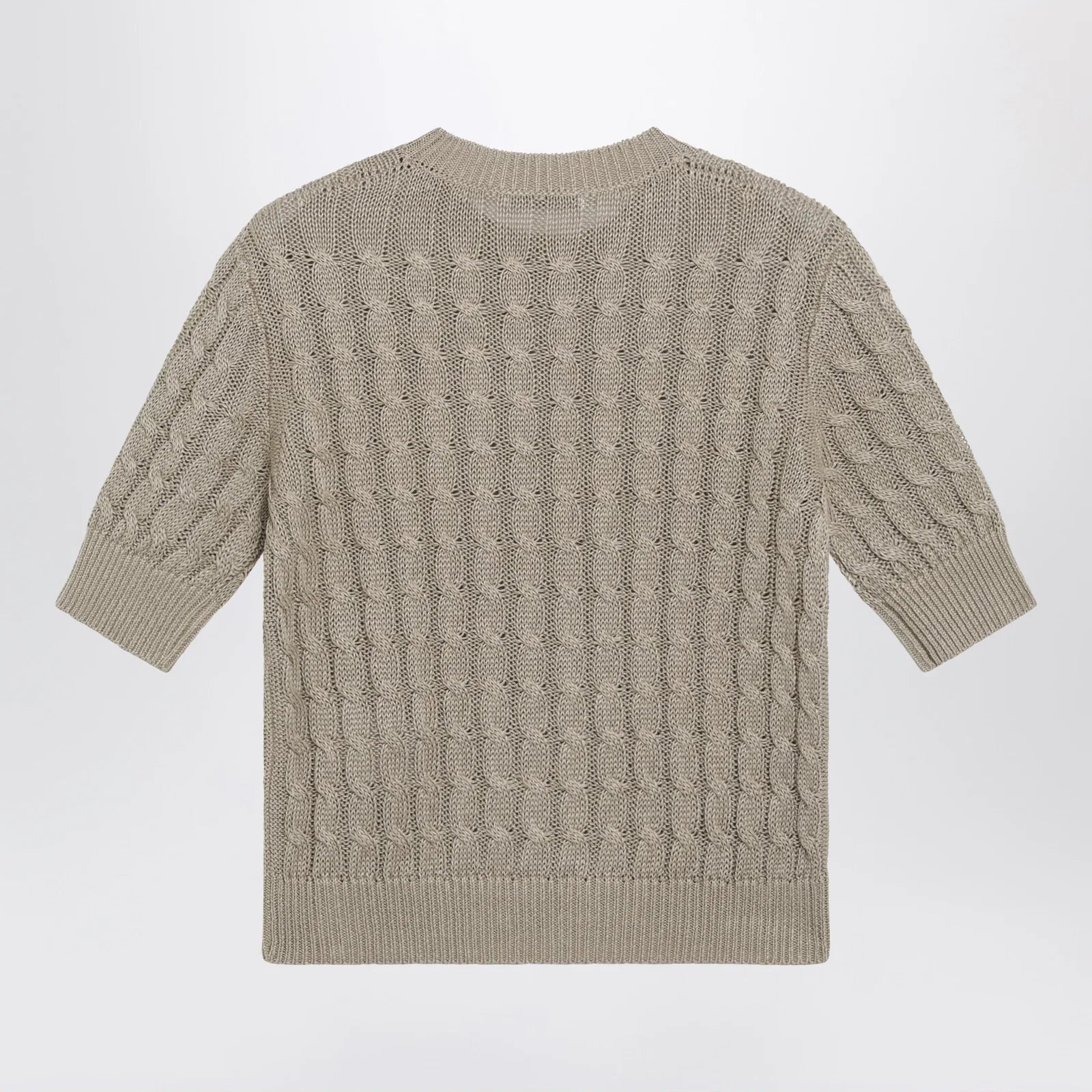 Max Mara Cable-knit linen crewneck sweater in brown