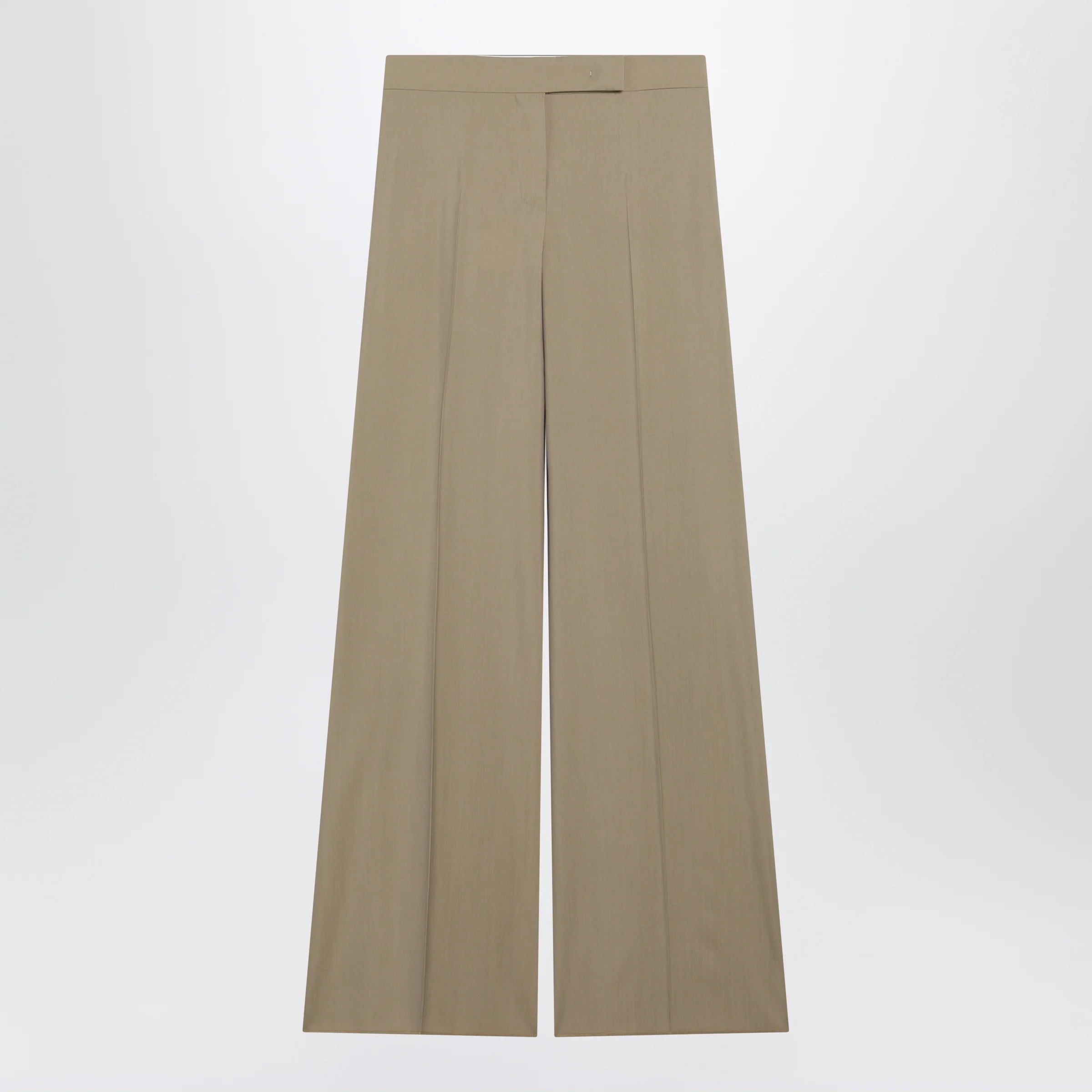 Max Mara Wide-leg trousers in sand-colored wool and silk poplin