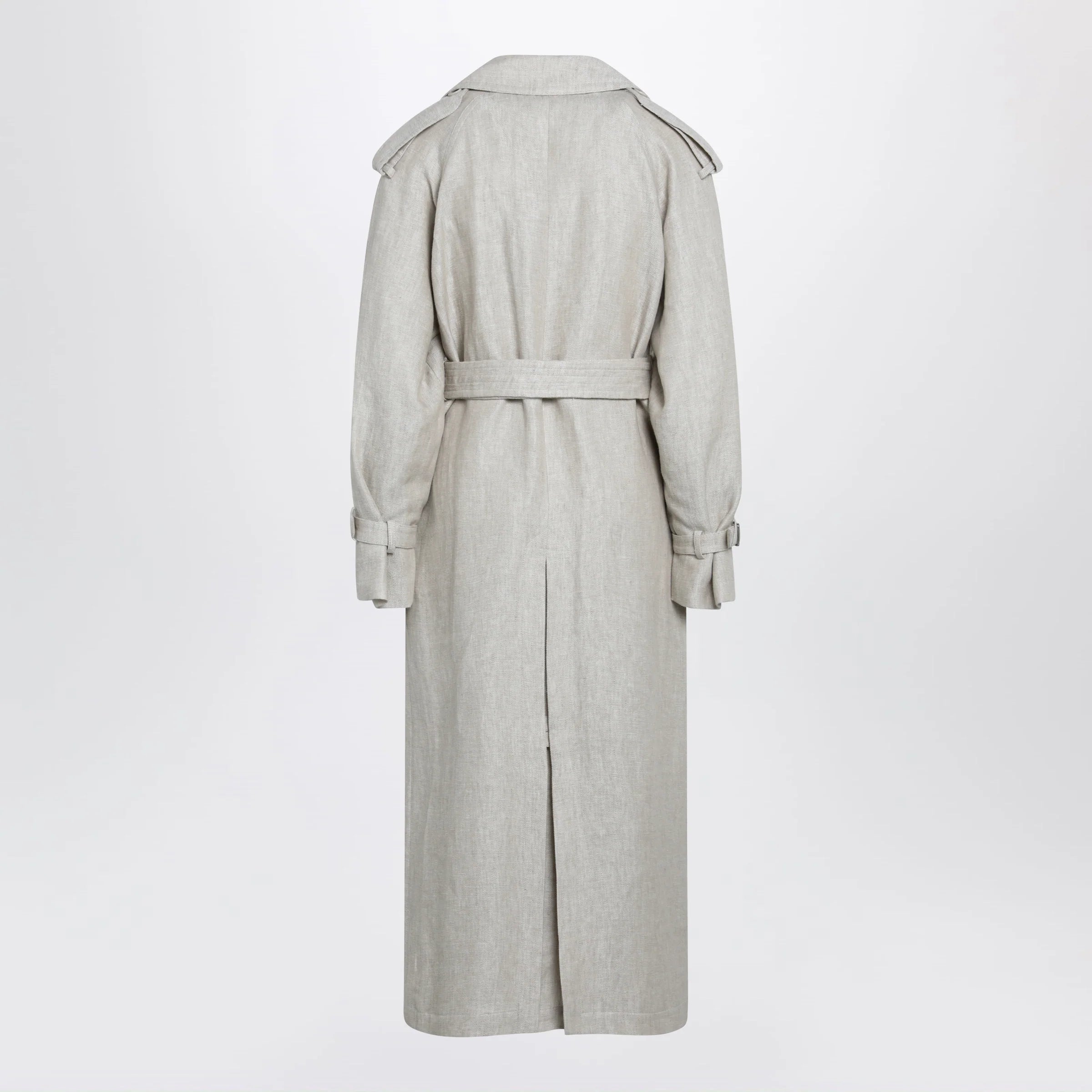 Max Mara Sand-coloured double-breasted duster coat in linen drill