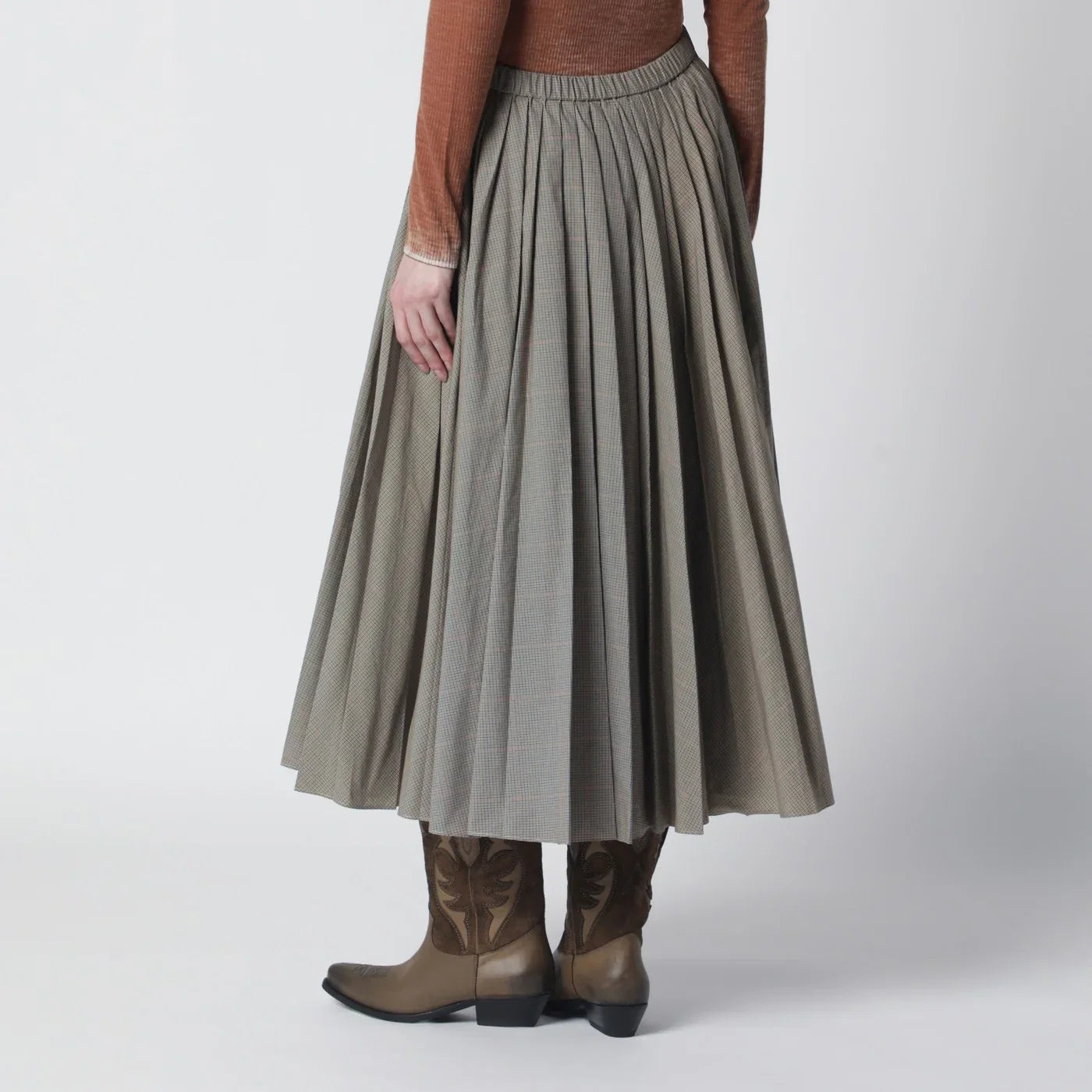 6397 Checked pleated midi skirt