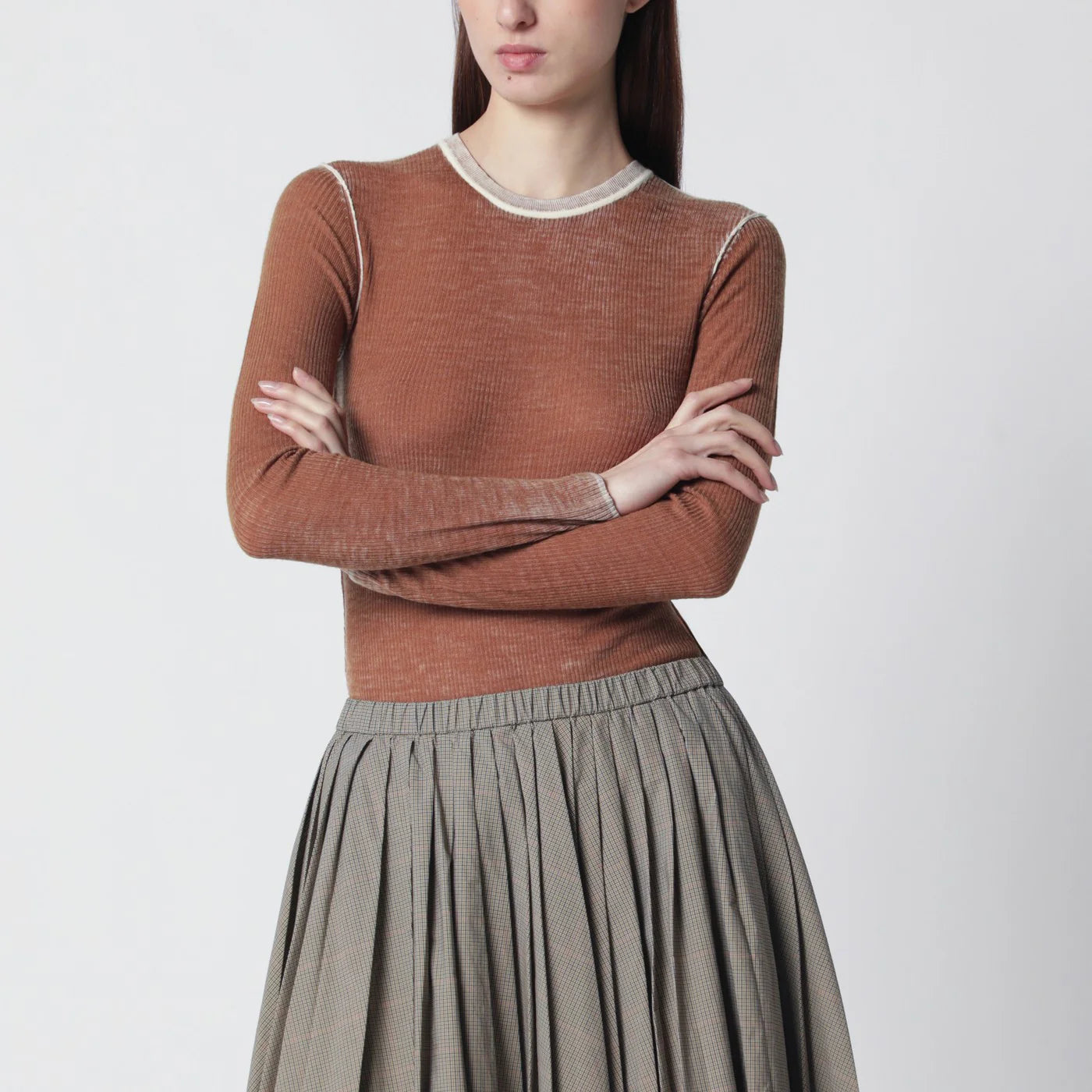 6397 Ribbed desert-colored vintage-effect knit
