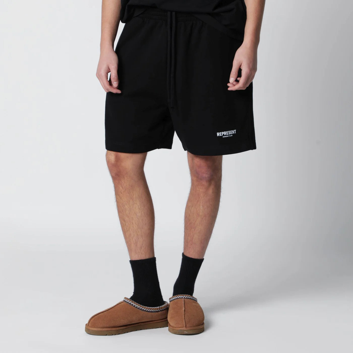Represent Black cotton shorts with logo