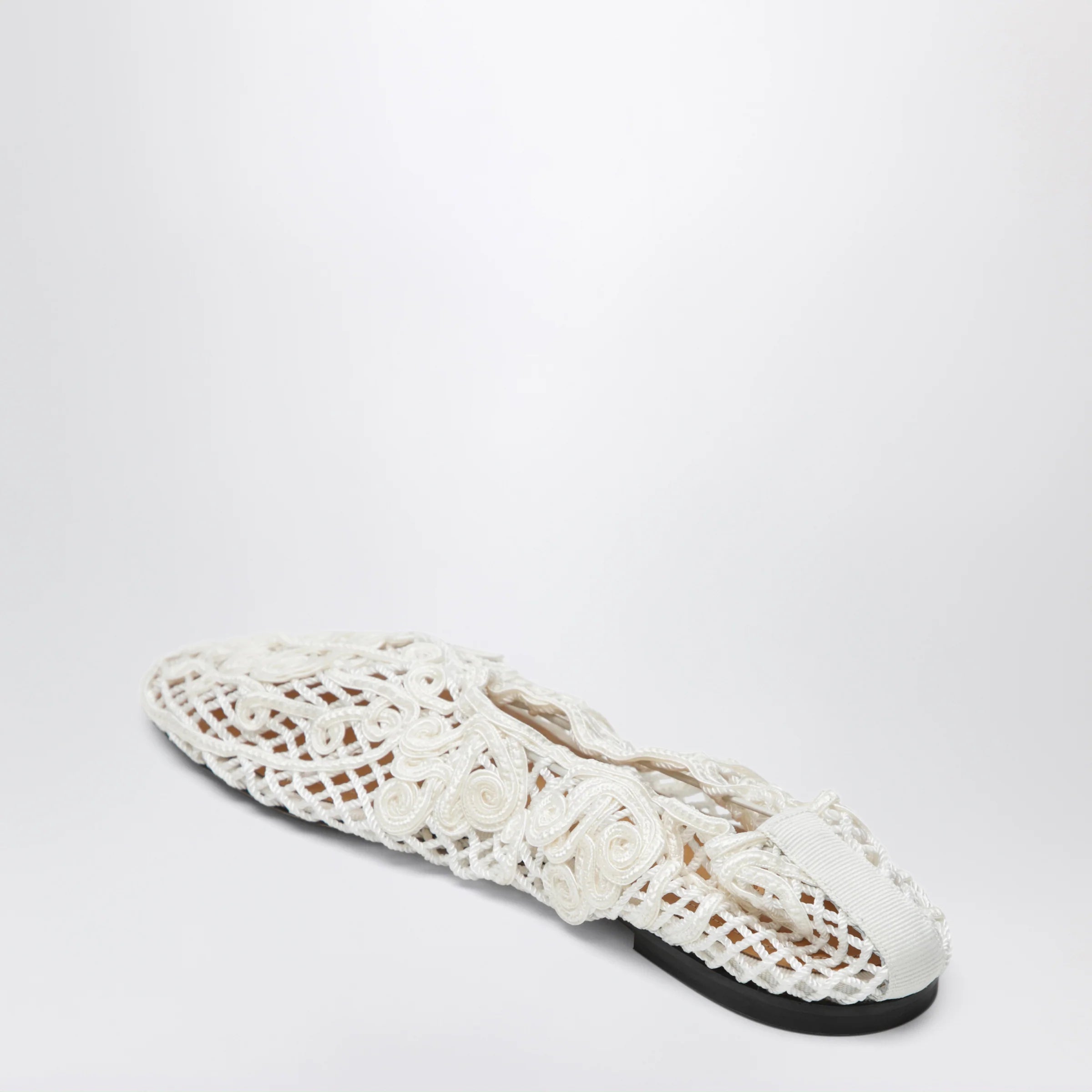 Odissi White Iris crochet ballerina flats