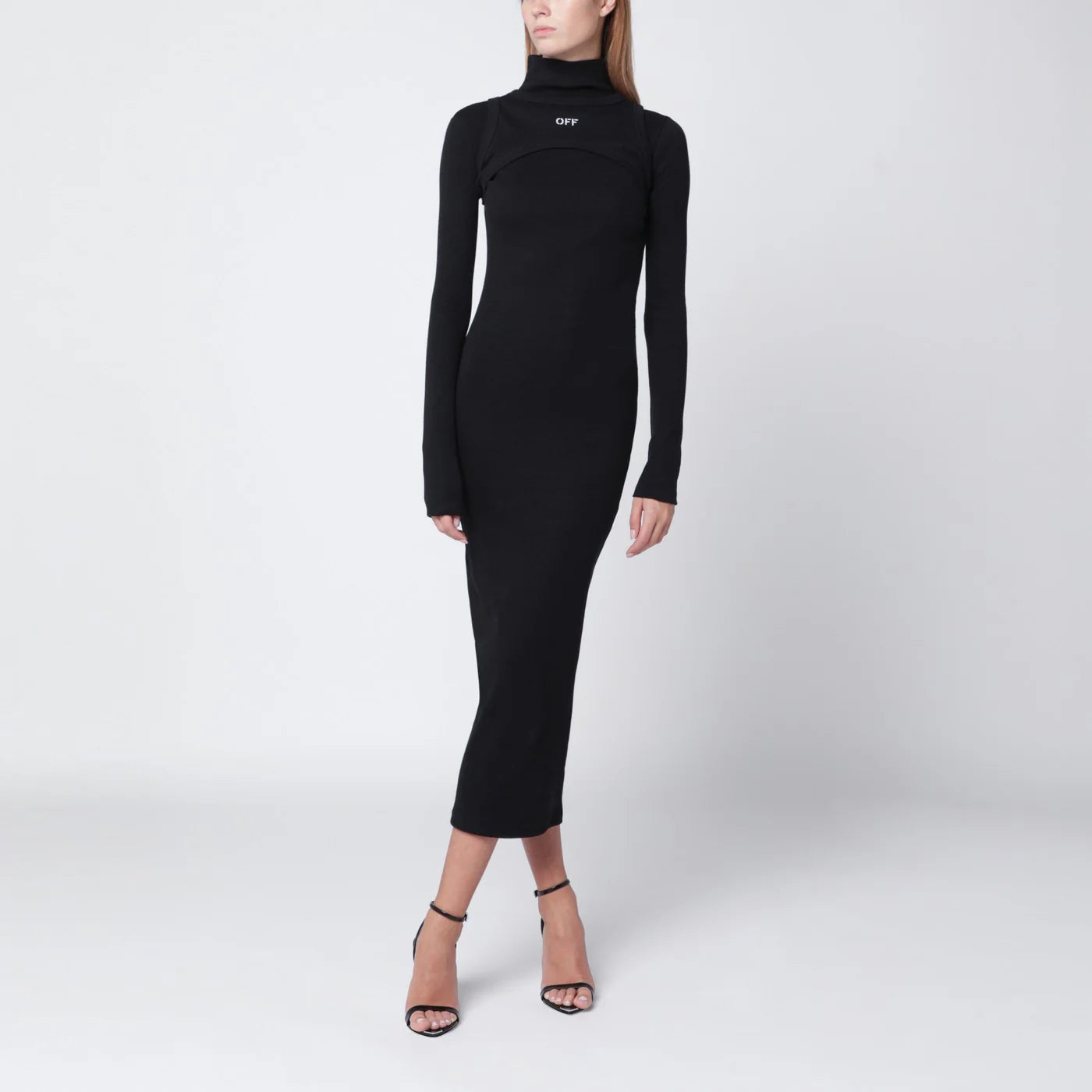 Off White Off-White™ Black cotton midi dress with logo